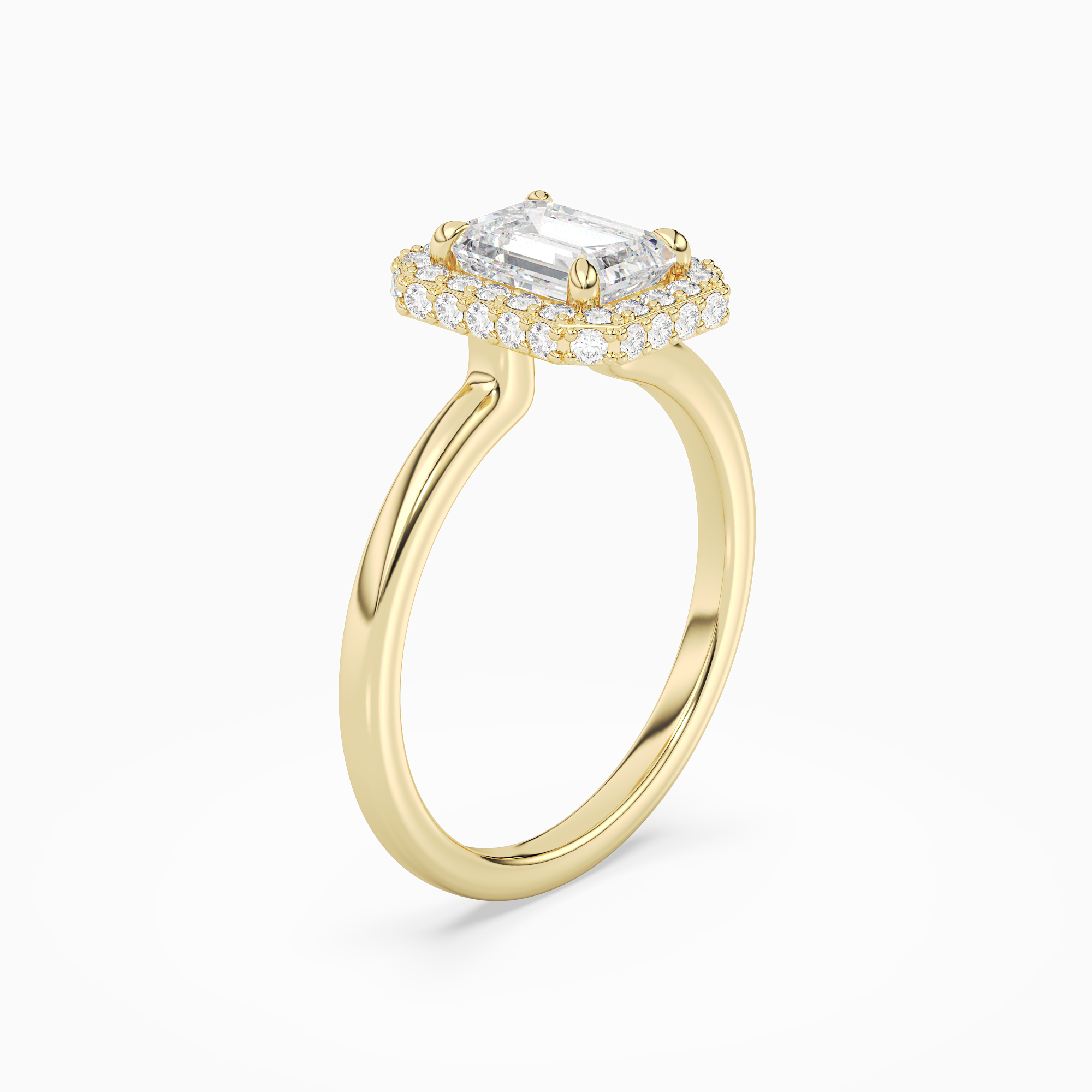 Emerald Compact Halo in 14K Yellow Gold angled