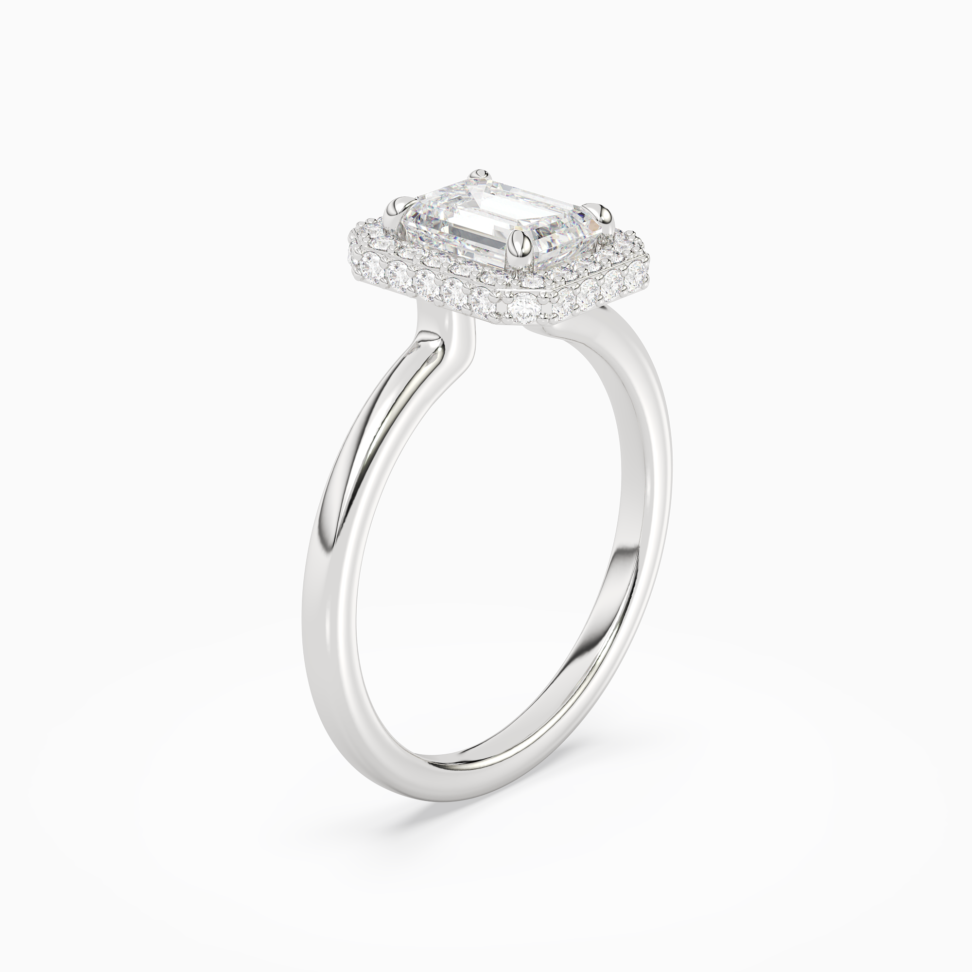 Emerald Compact Halo in 18K White Gold angled
