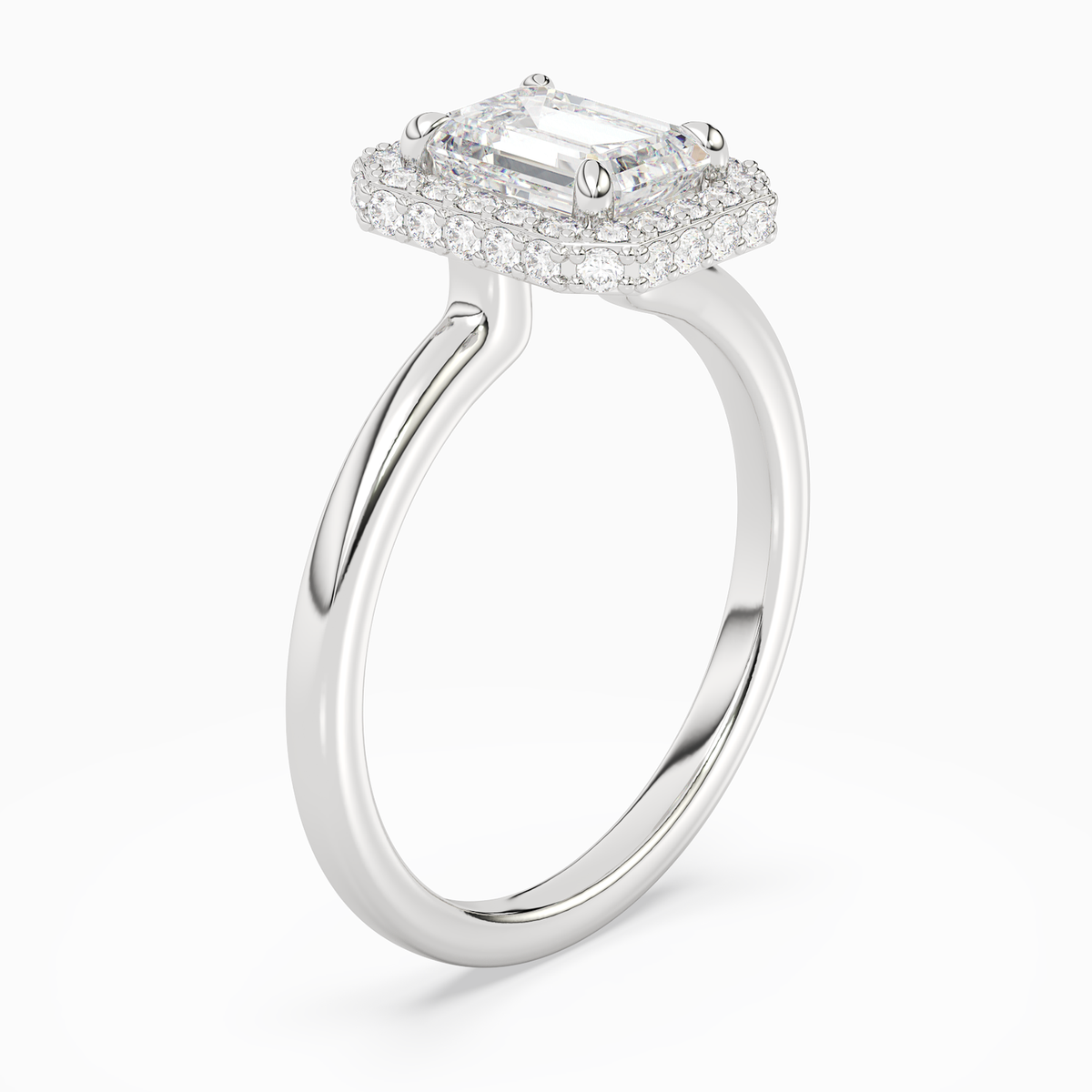 Emerald Compact Halo in Platinum angled