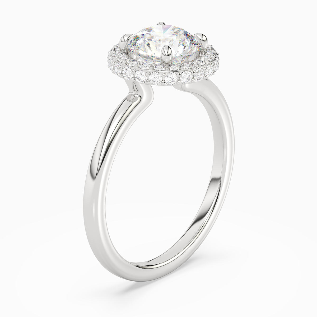 Round Compact Halo in 14K White Gold angled