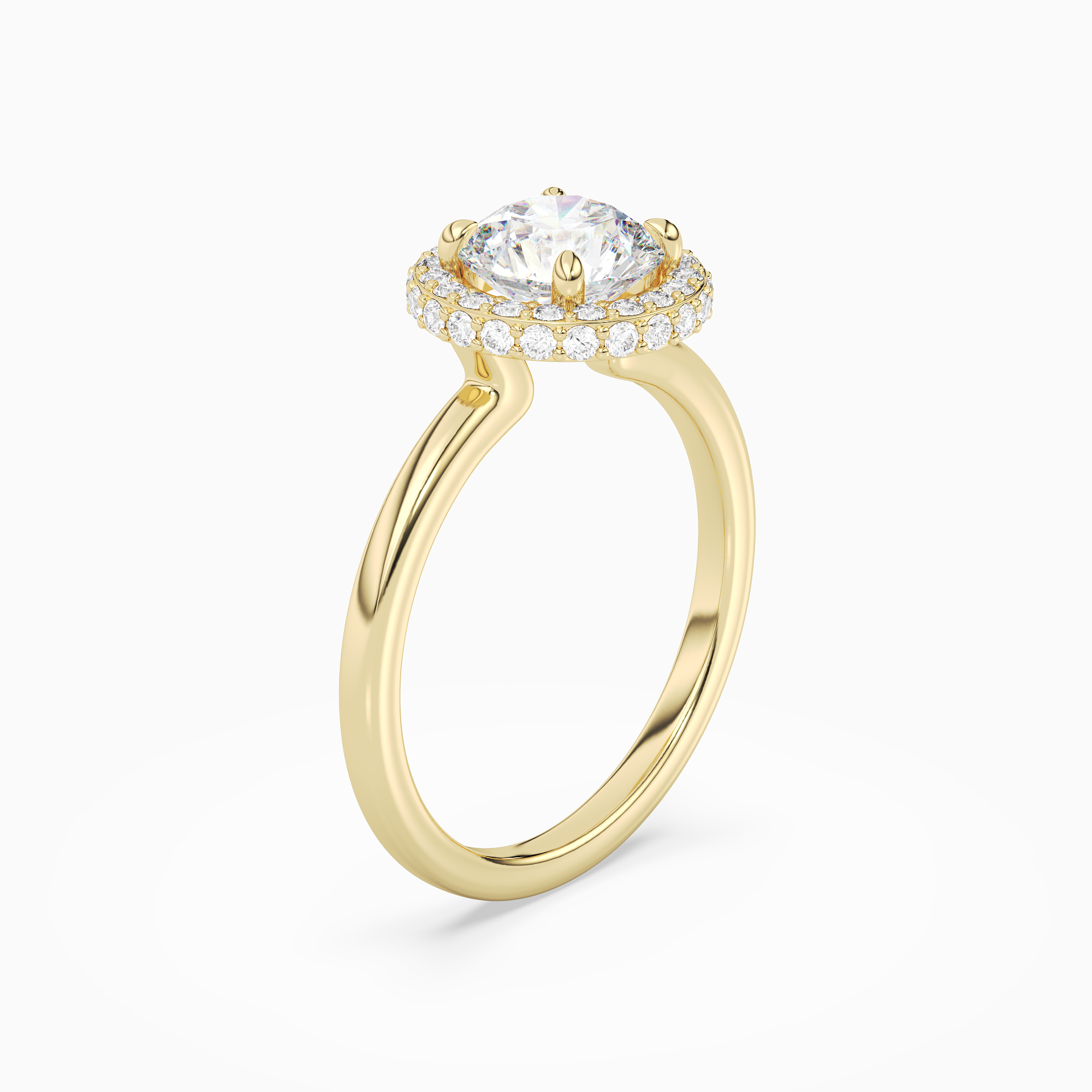 Round Compact Halo in 14K Yellow Gold angled
