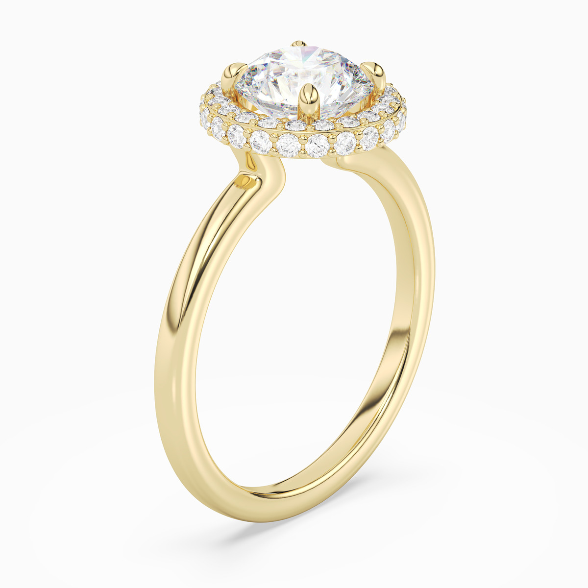 Round Compact Halo in 14K Yellow Gold angled