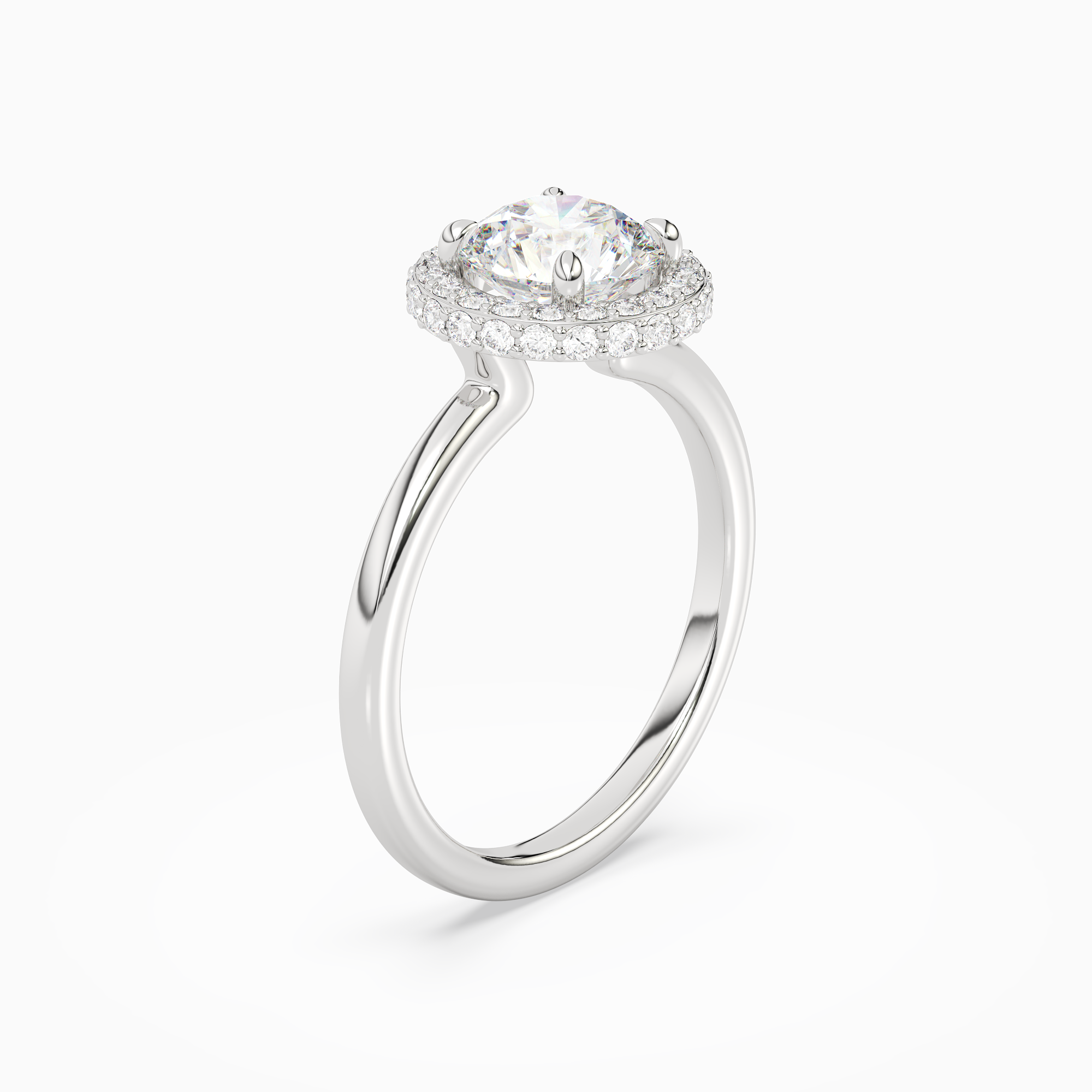 Round Compact Halo in 18K White Gold angled