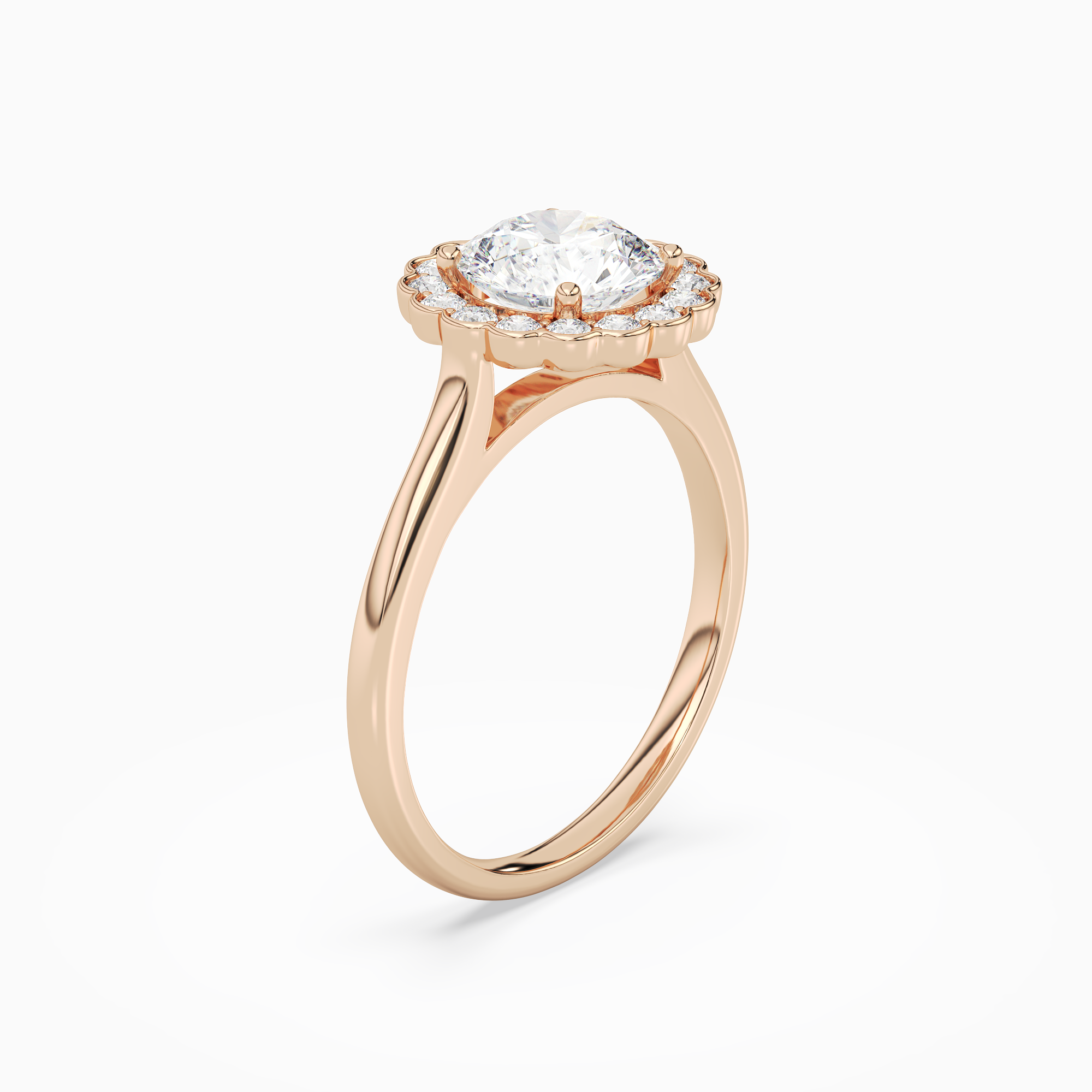 Round Floral Halo in 14K Rose Gold angled