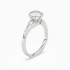 Round Milgrain Shoulder Side Stone Ring in 14K White Gold angled