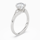 Round Milgrain Shoulder Side Stone Ring in Platinum angled