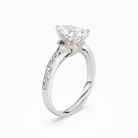 Pear Engraved Vintage Side Stone Ring in 18K White Gold angled