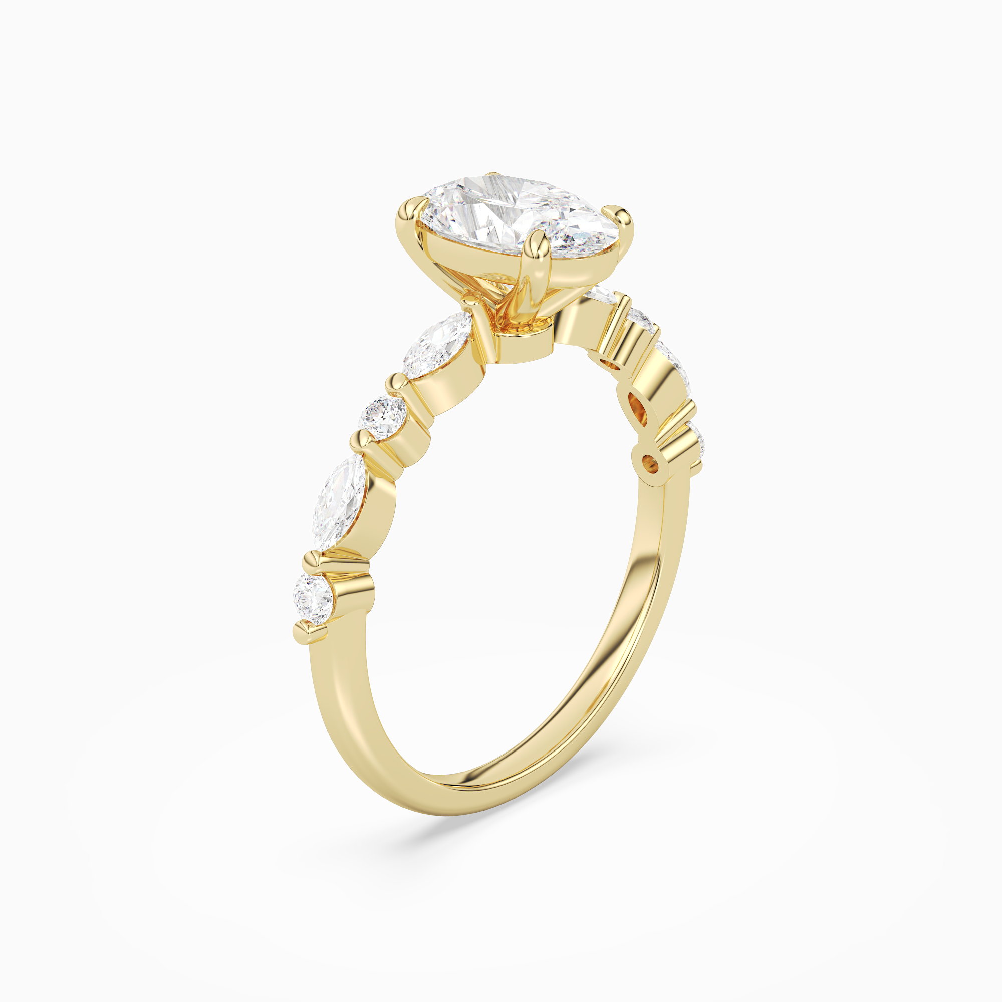 Oval Mixed-Shaped Shoulder Accent Ring in 14K Yellow Gold angled
