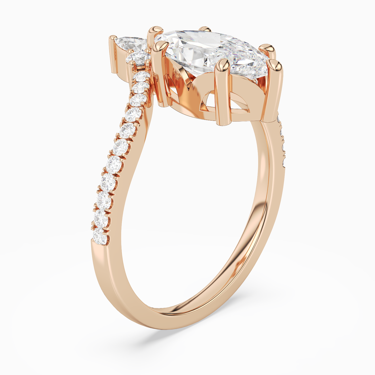 Marquise Tiara Accent Side Stone in 14K Rose Gold angled