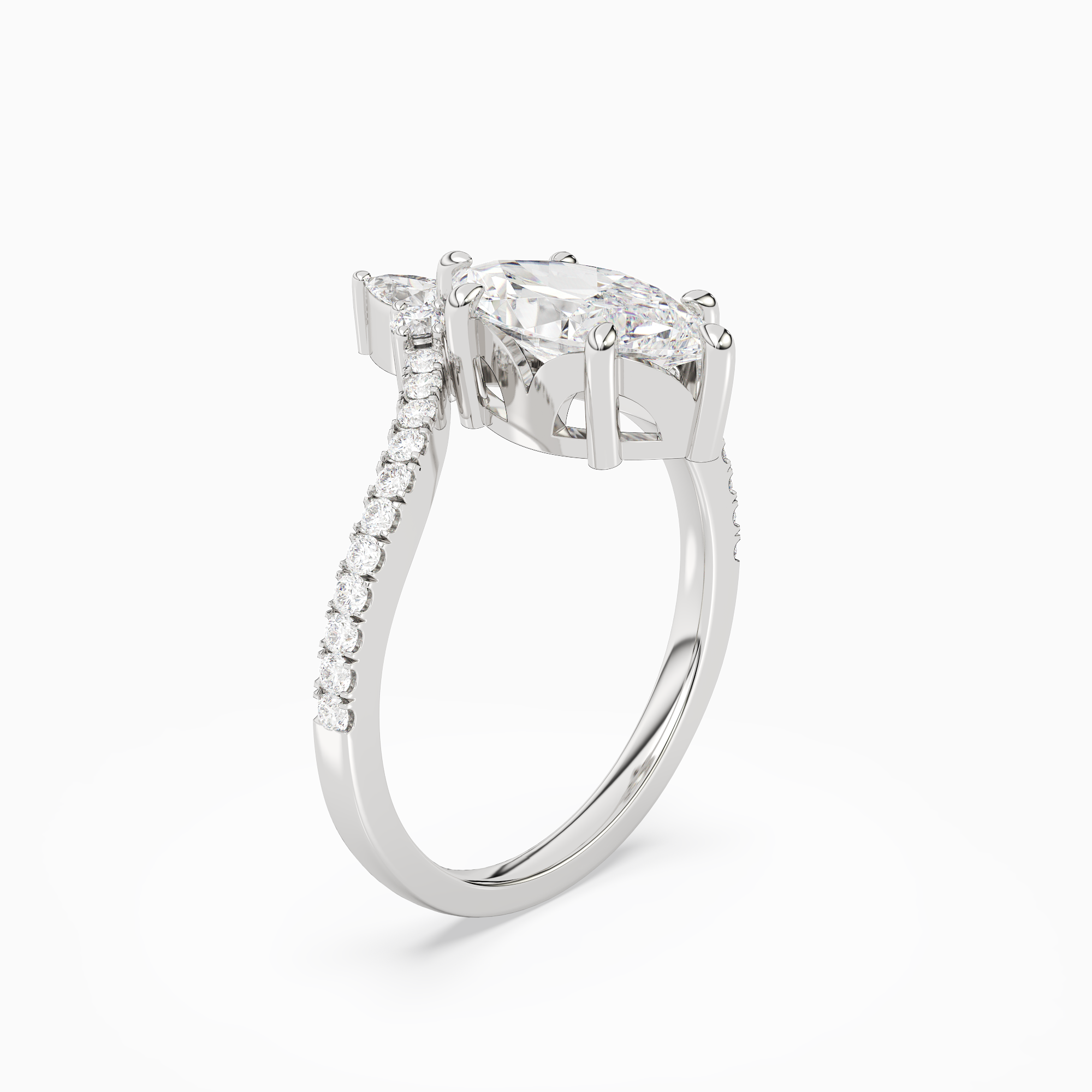 Marquise Tiara Accent Side Stone in 14K White Gold angled
