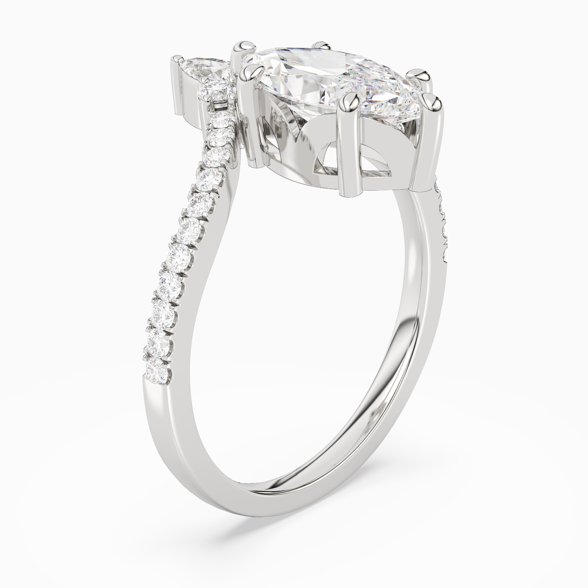 Marquise Tiara Accent Side Stone in 14K White Gold angled