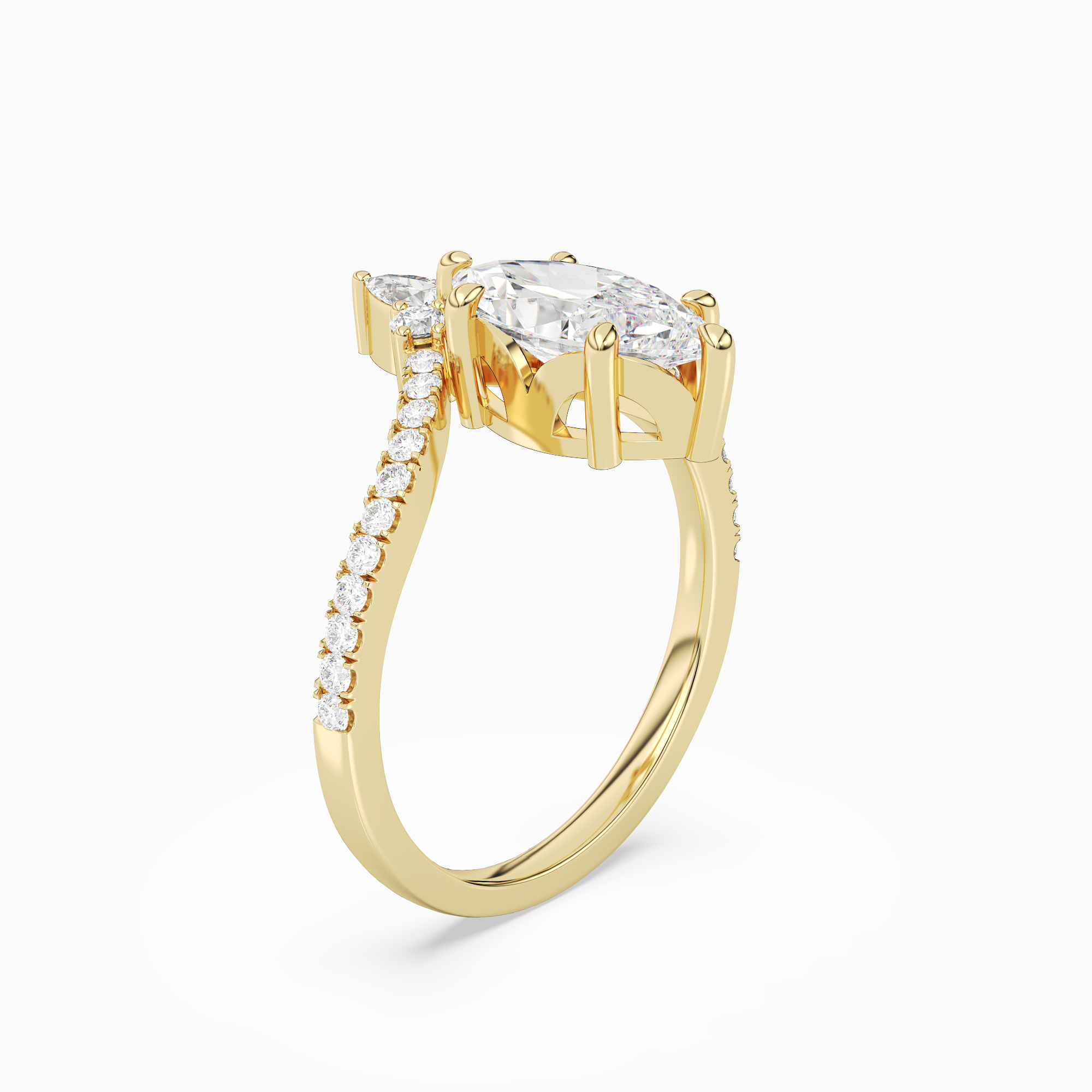 Marquise Tiara Accent Side Stone in 14K Yellow Gold angled