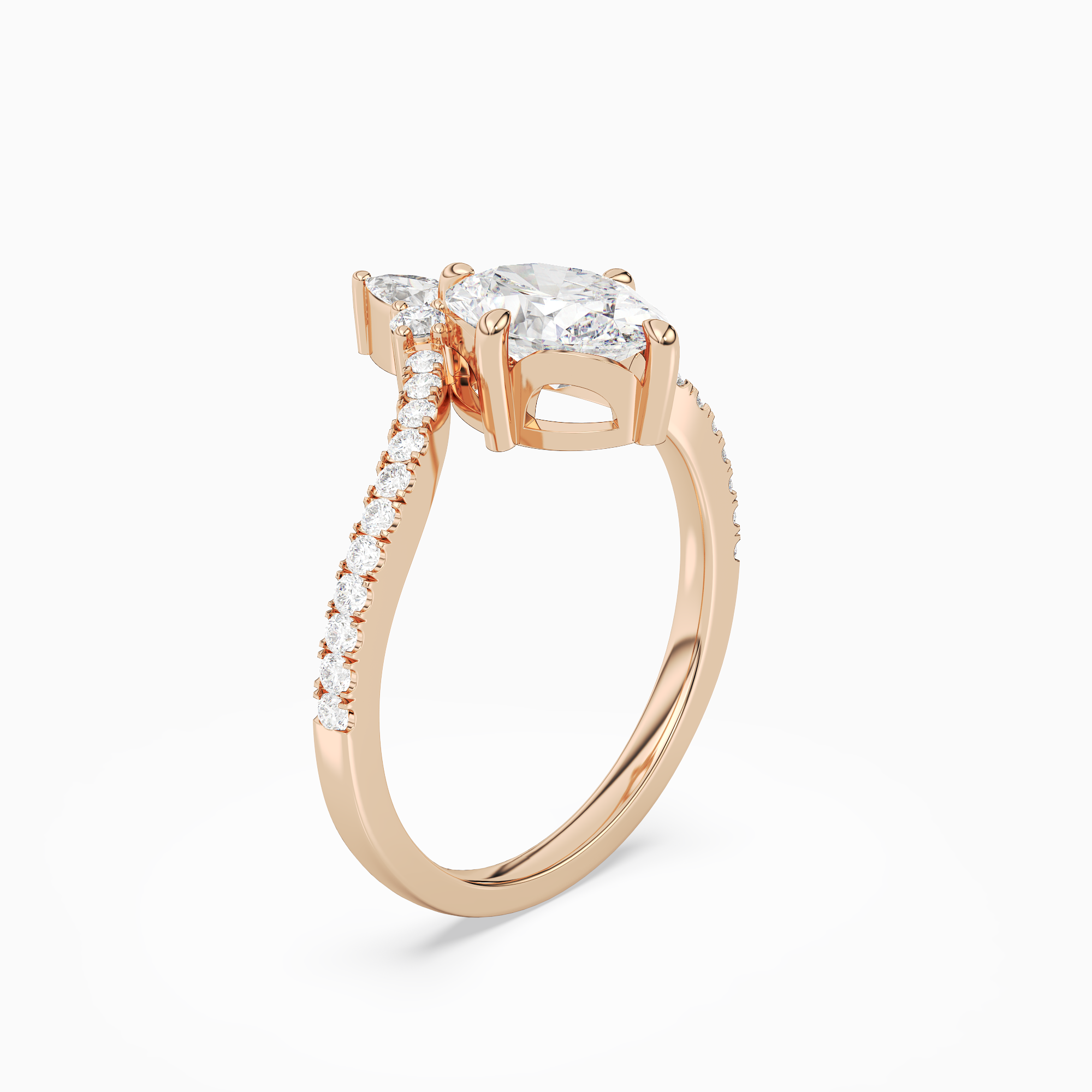 Oval Tiara Accent Side Stone in 14K Rose Gold angled