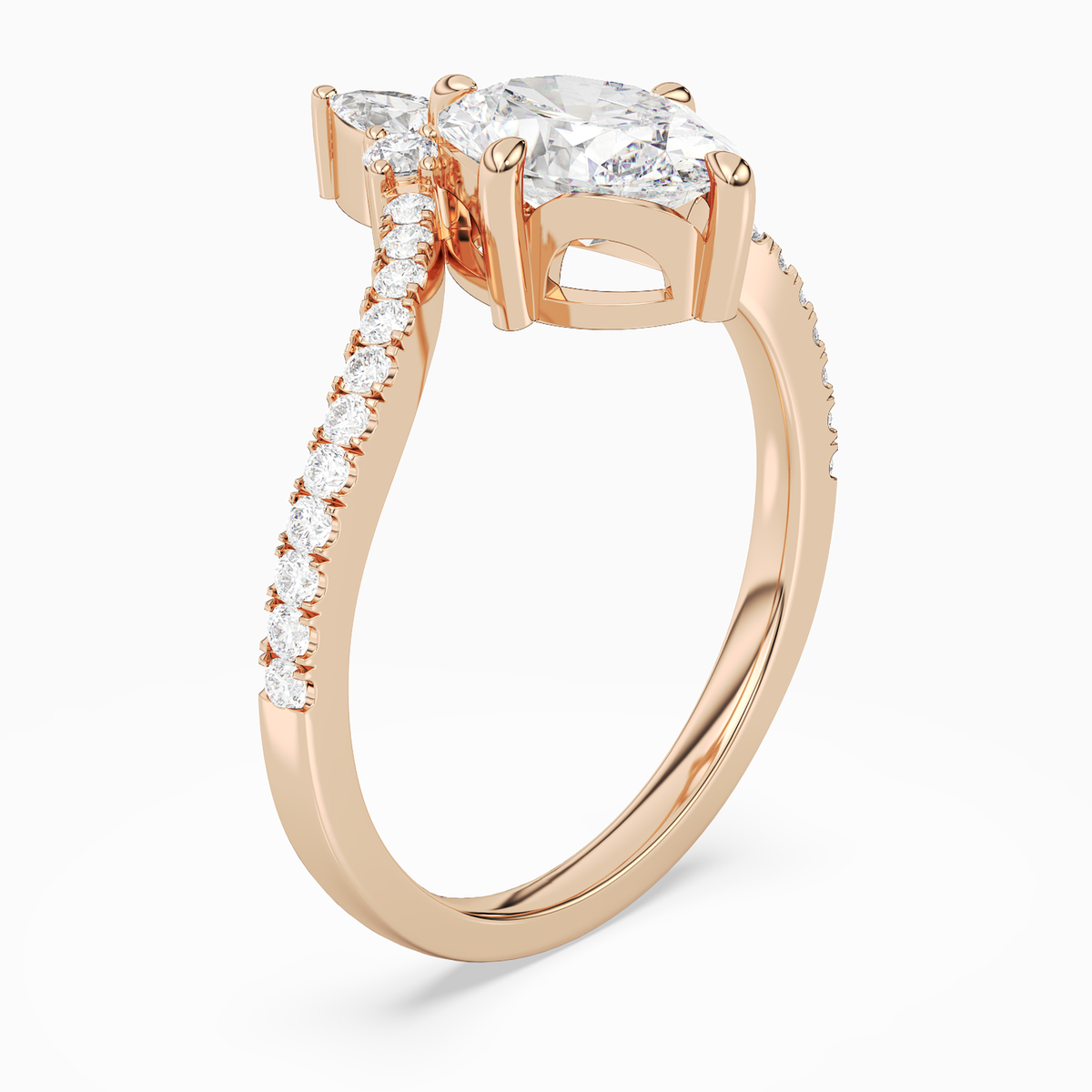 Oval Tiara Accent Side Stone in 14K Rose Gold angled