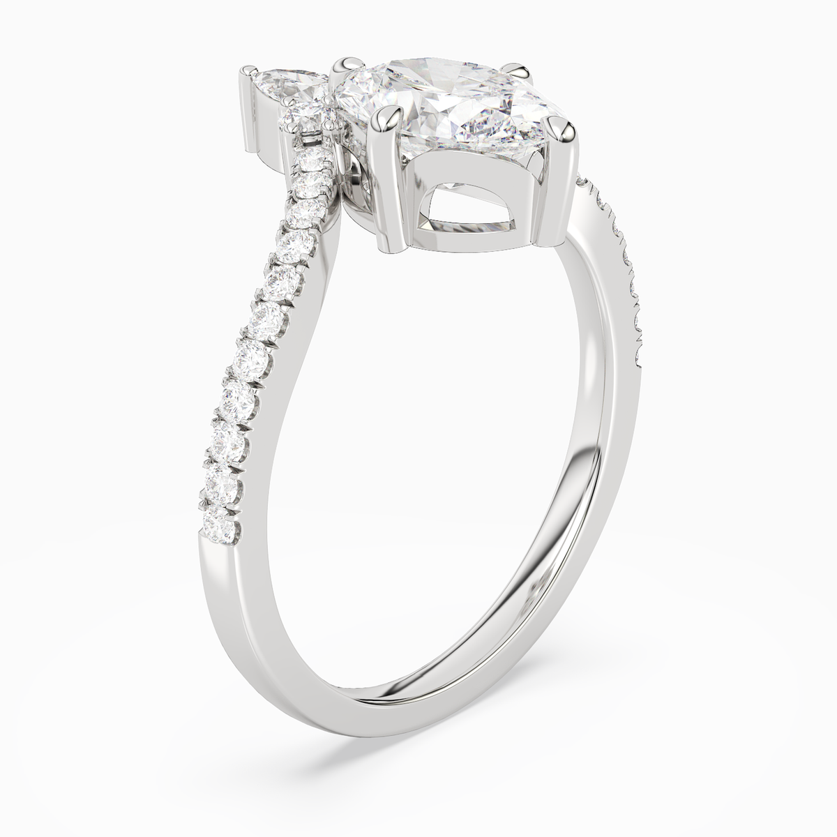 Oval Tiara Accent Side Stone in 14K White Gold angled
