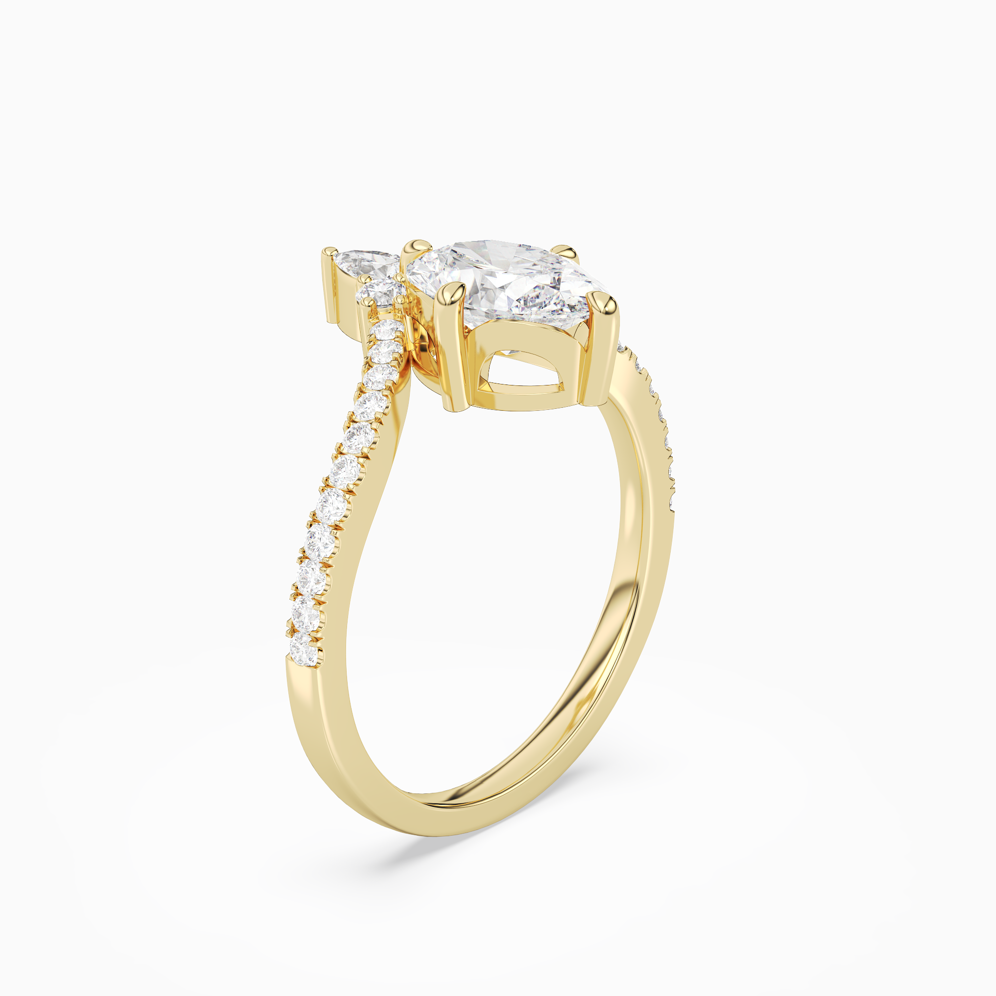 Oval Tiara Accent Side Stone in 14K Yellow Gold angled