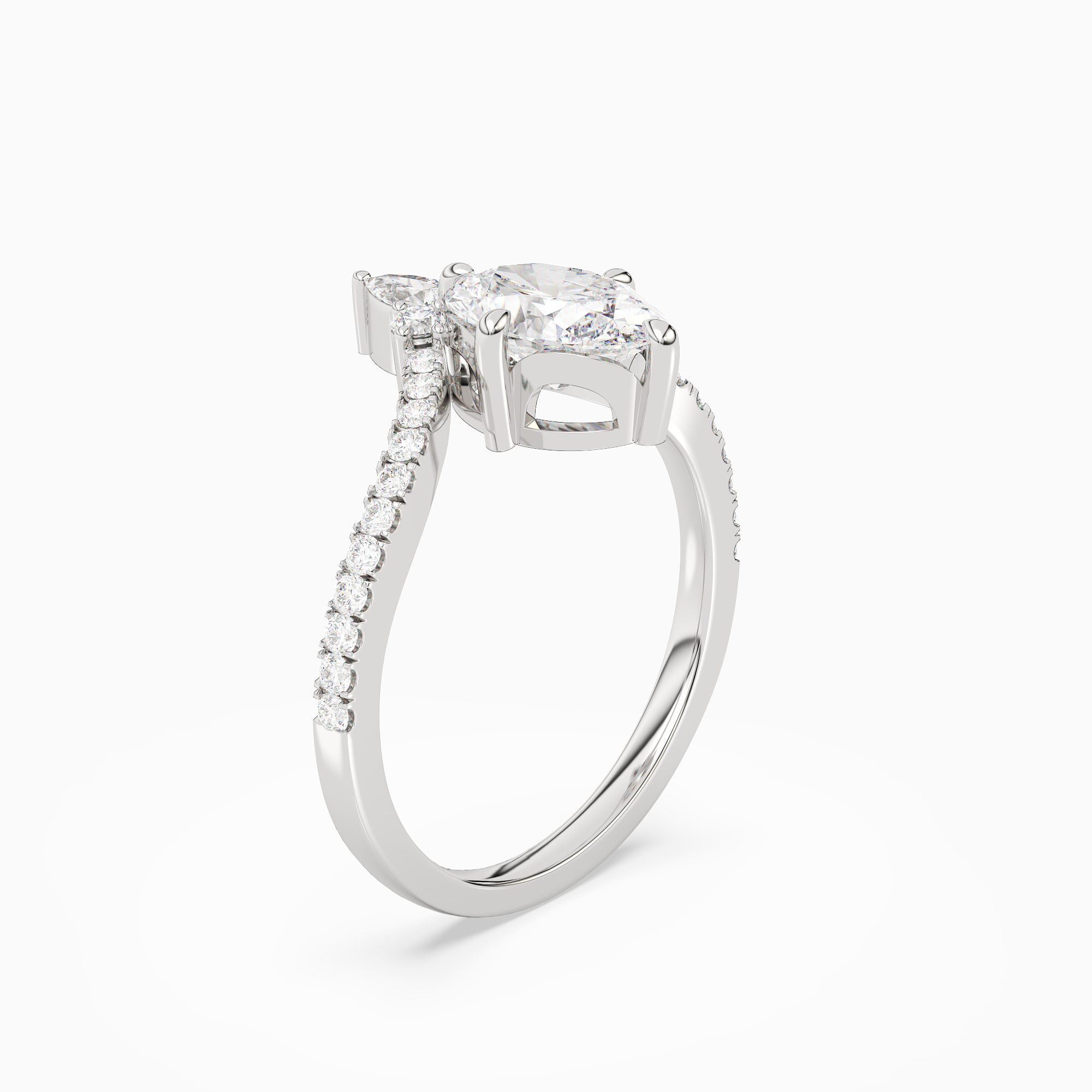 Oval Tiara Accent Side Stone in 18K White Gold angled