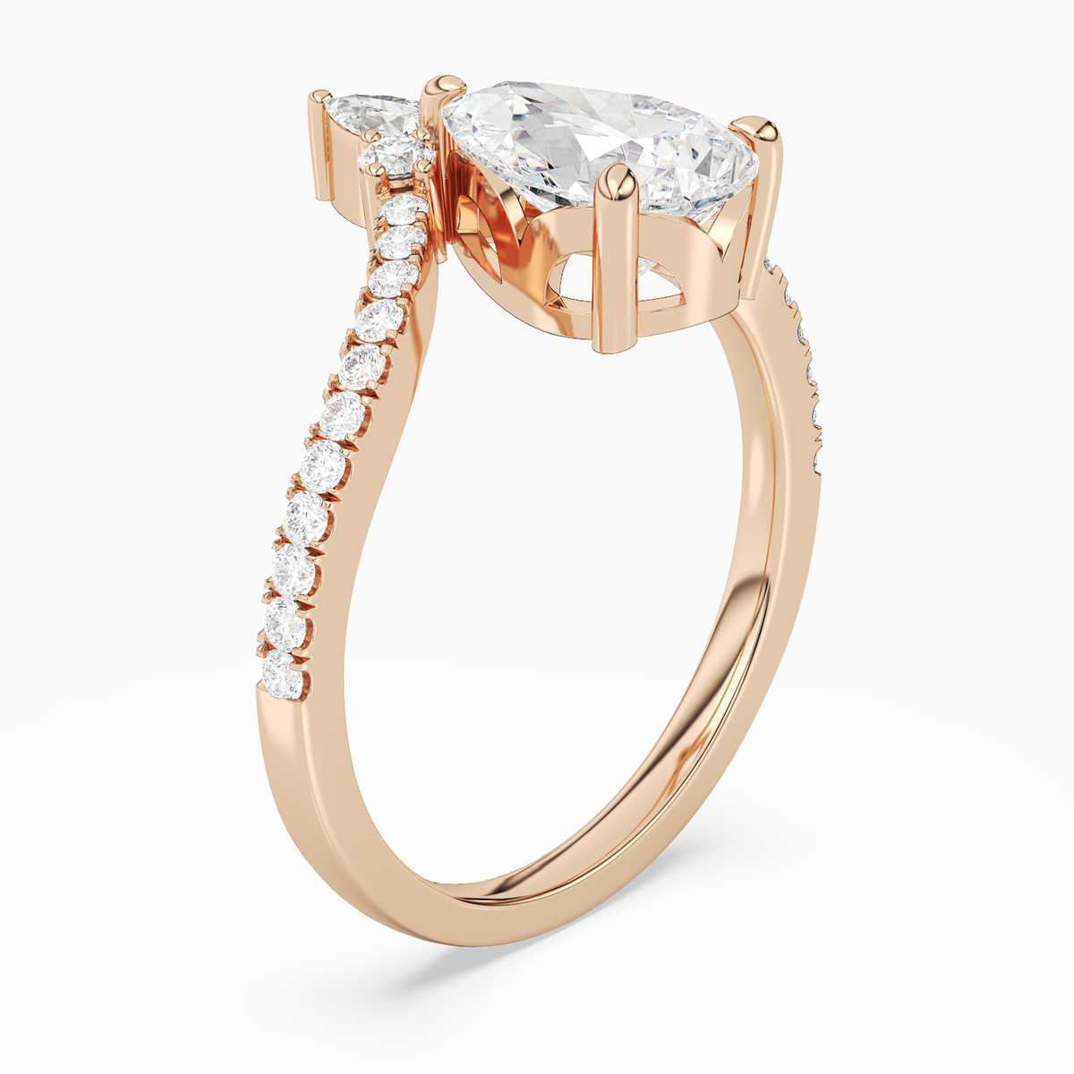 Pear Tiara Accent Side Stone in 14K Rose Gold angled