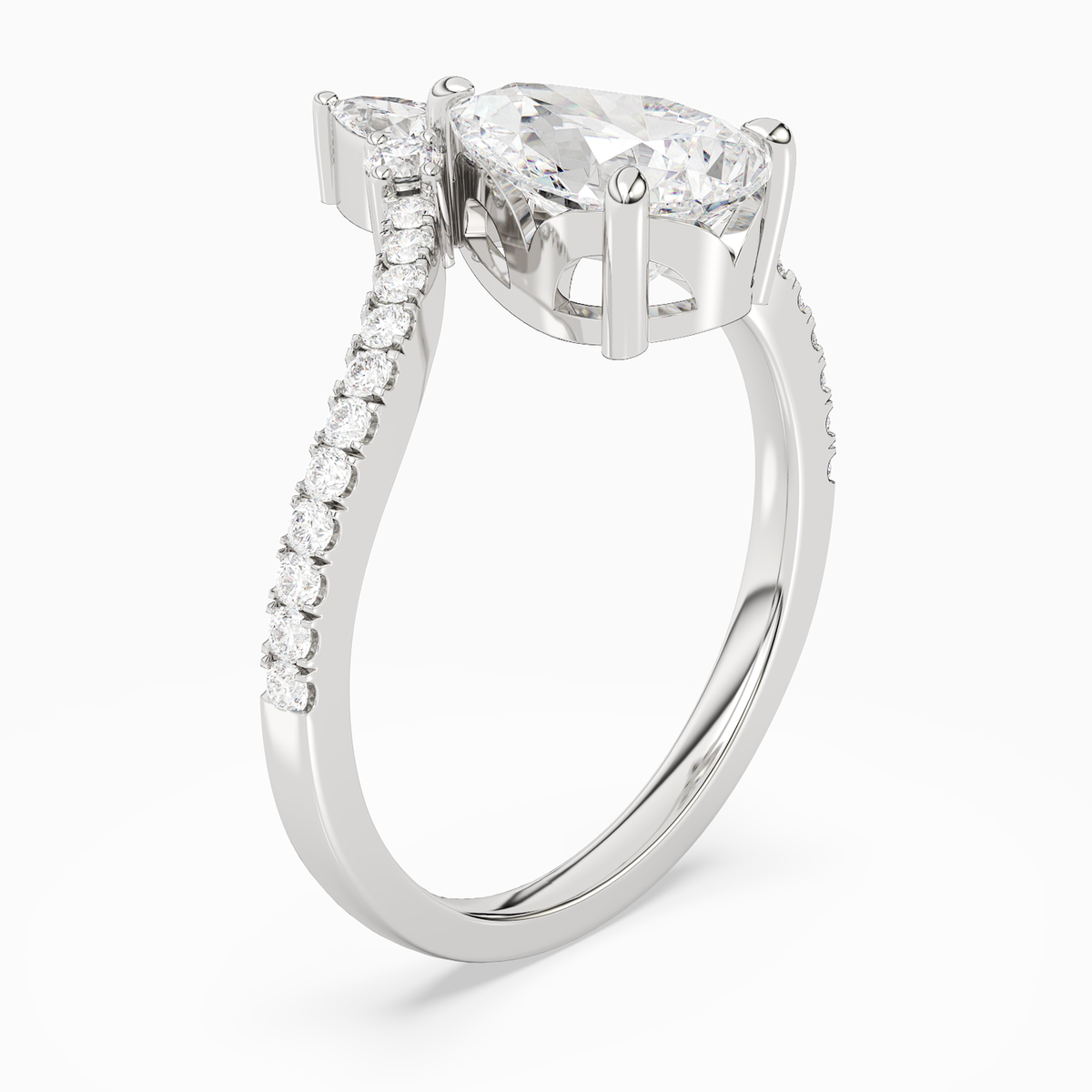 Pear Tiara Accent Side Stone in 18K White Gold angled