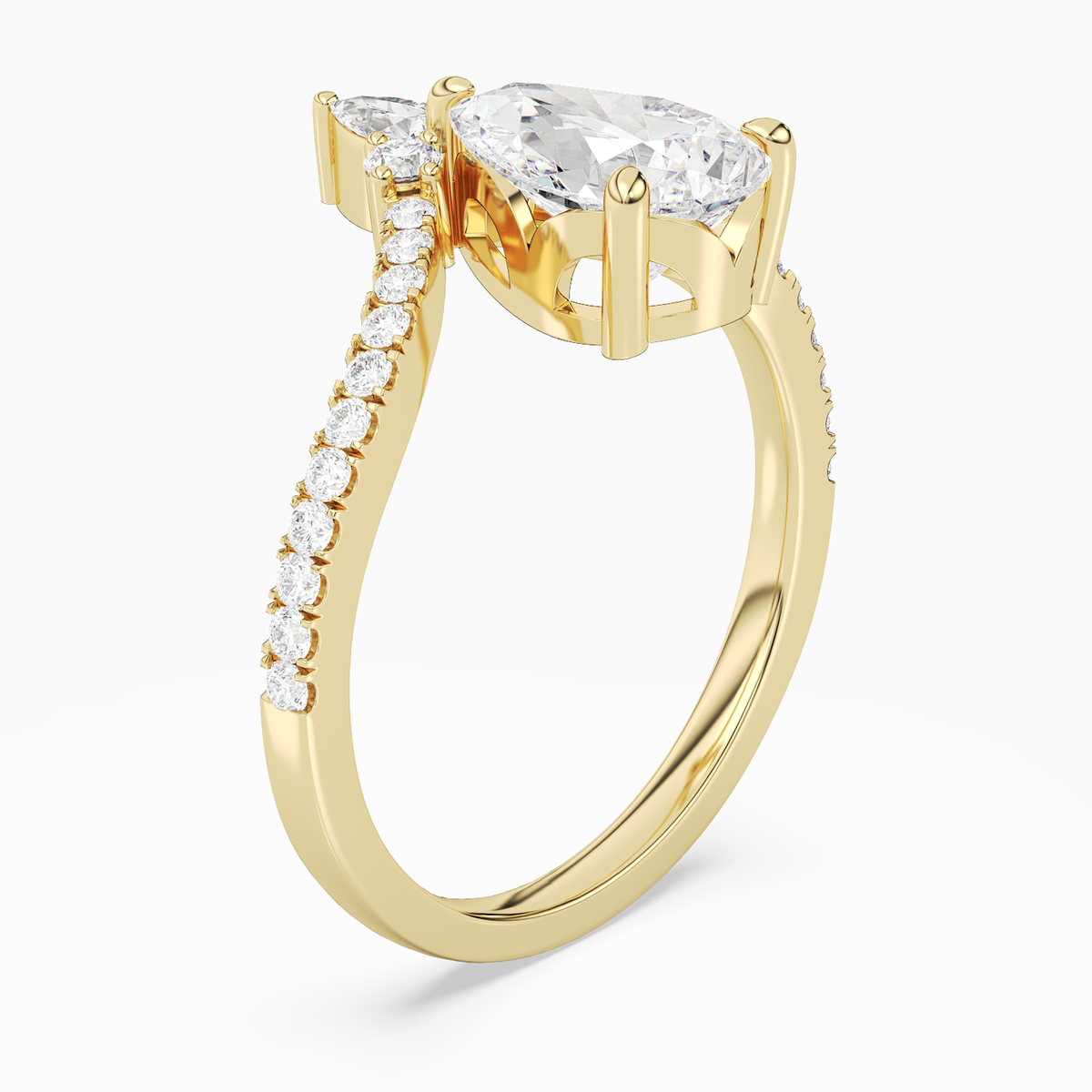 Pear Tiara Accent Side Stone in 18K Yellow Gold angled