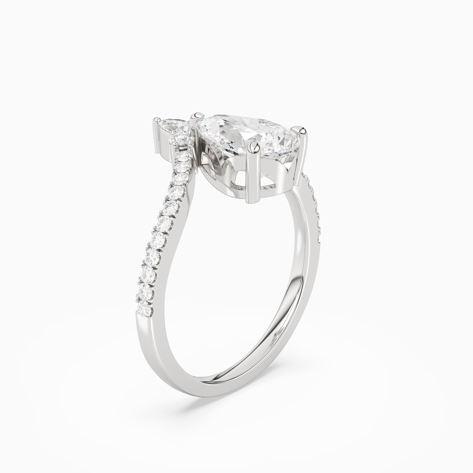 Pear Tiara Accent Side Stone in Platinum angled