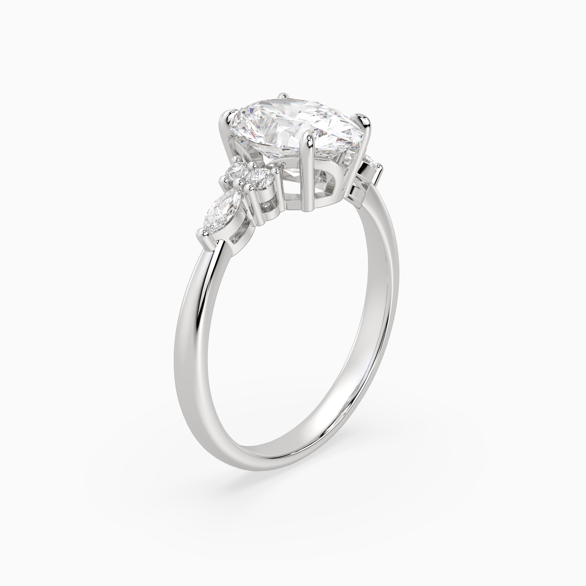 Oval Composite Floral Side Stone in 18K White Gold angled