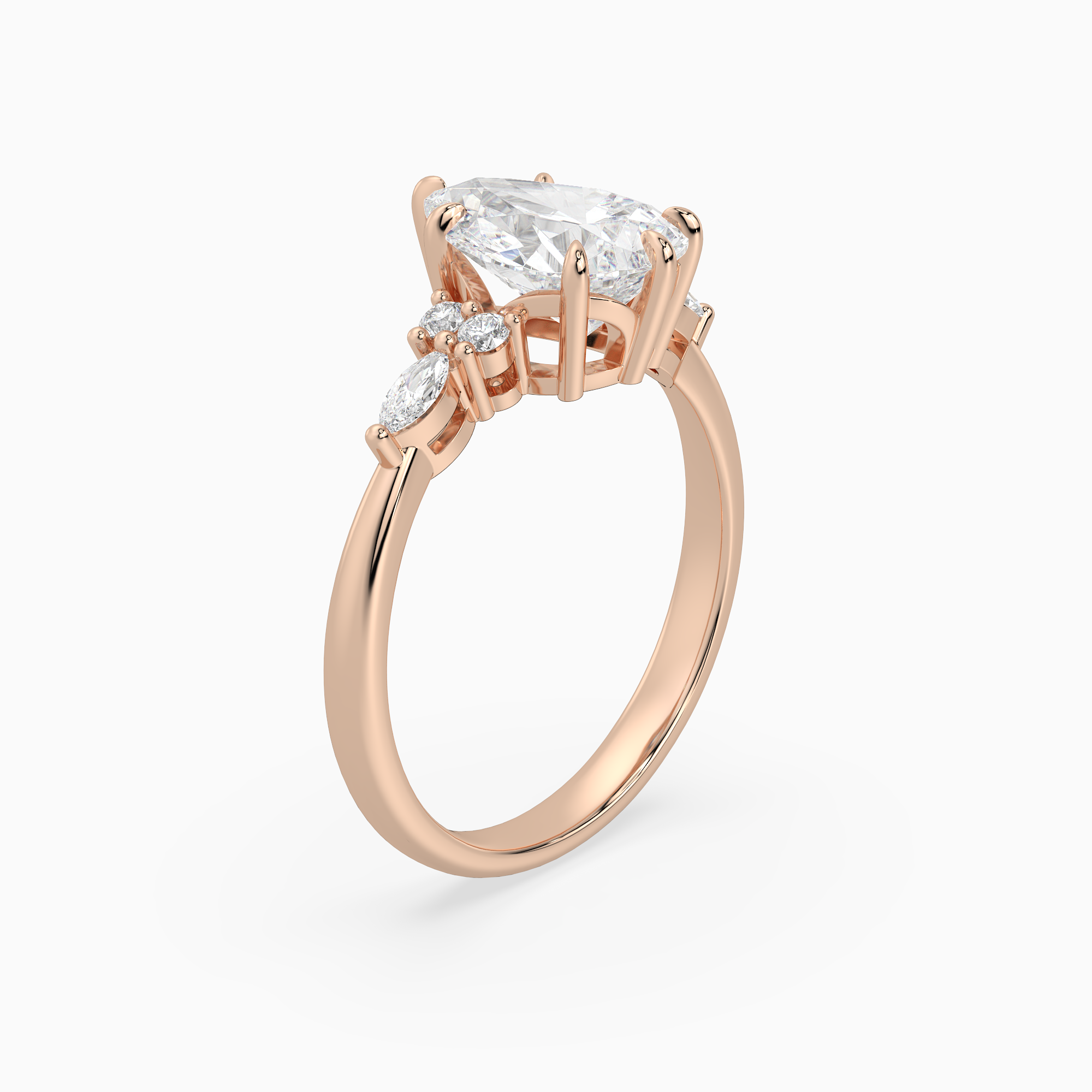 Pear Composite Floral Side Stone in 14K Rose Gold angled