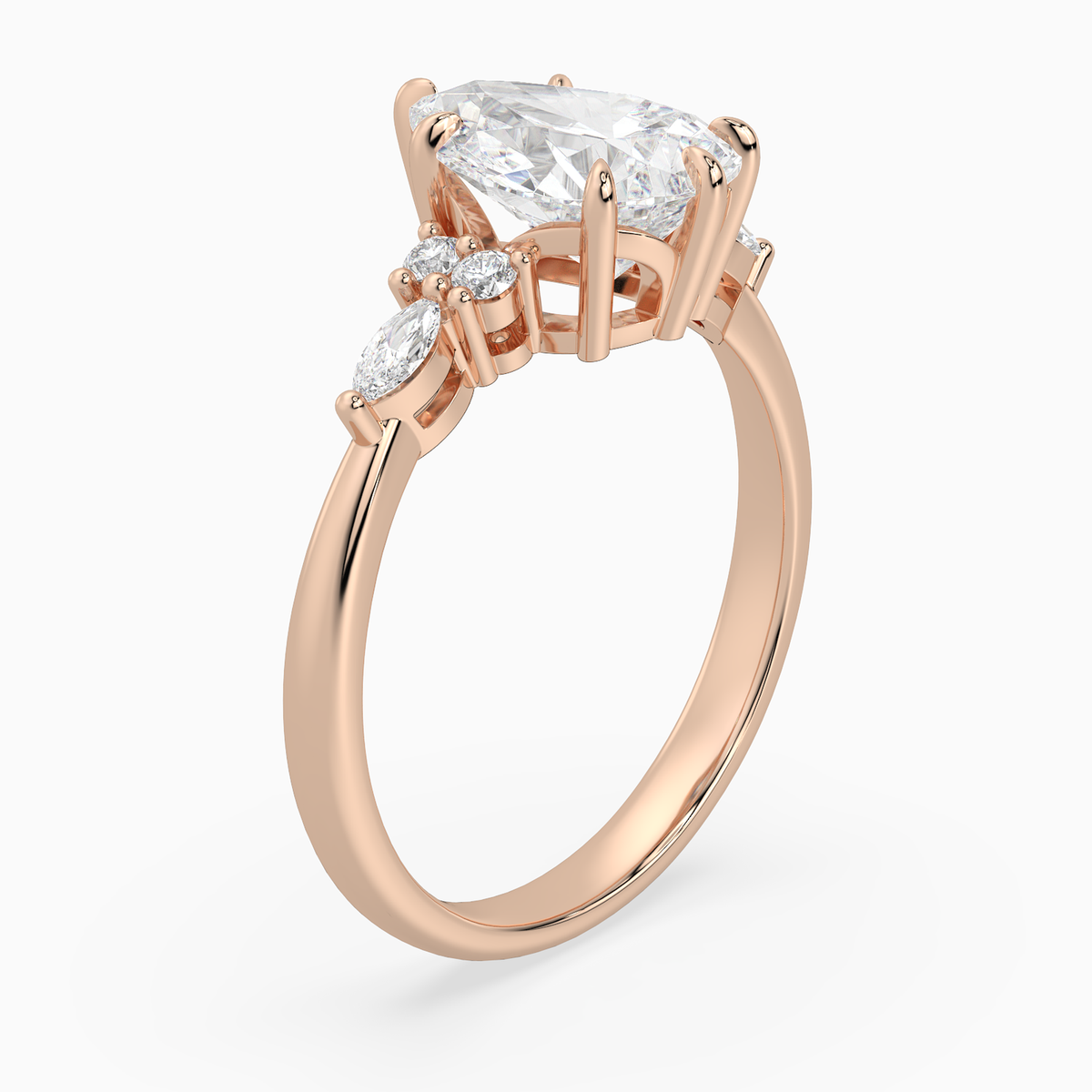 Pear Composite Floral Side Stone in 14K Rose Gold angled