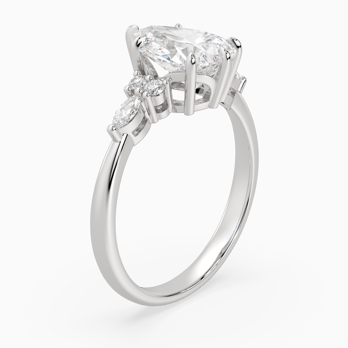 Pear Composite Floral Side Stone in 14K White Gold angled