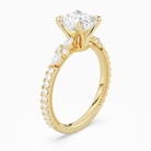 Cushion Celestia Side Stone in 18K Yellow Gold angled