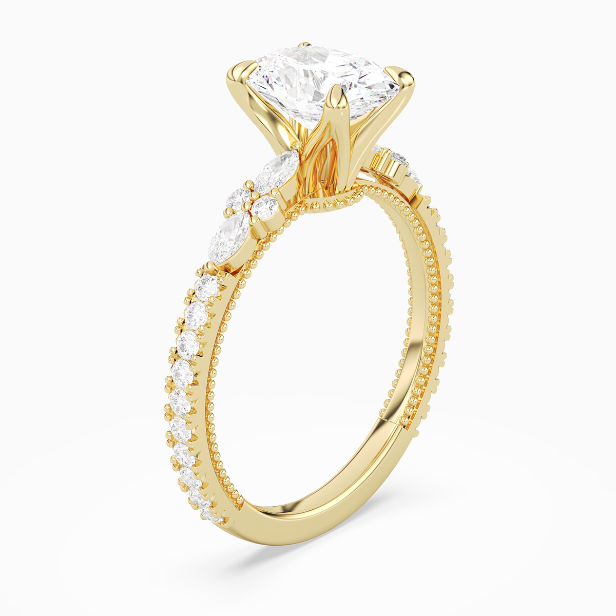 Oval Celestia Side Stone in 14K Yellow Gold angled