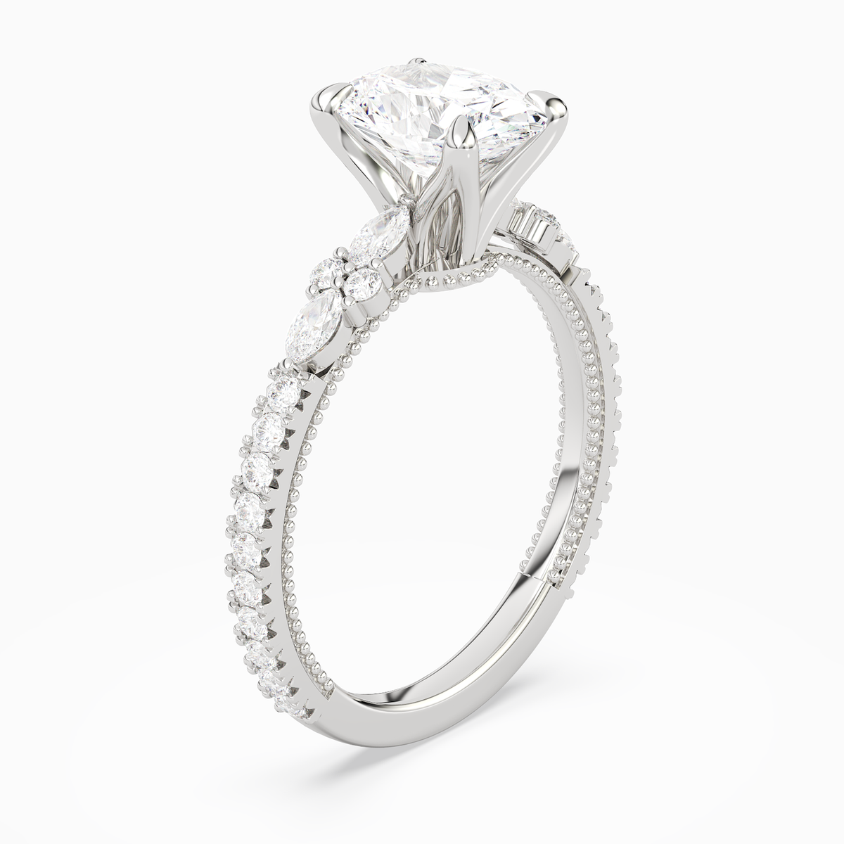 Oval Celestia Side Stone in Platinum angled