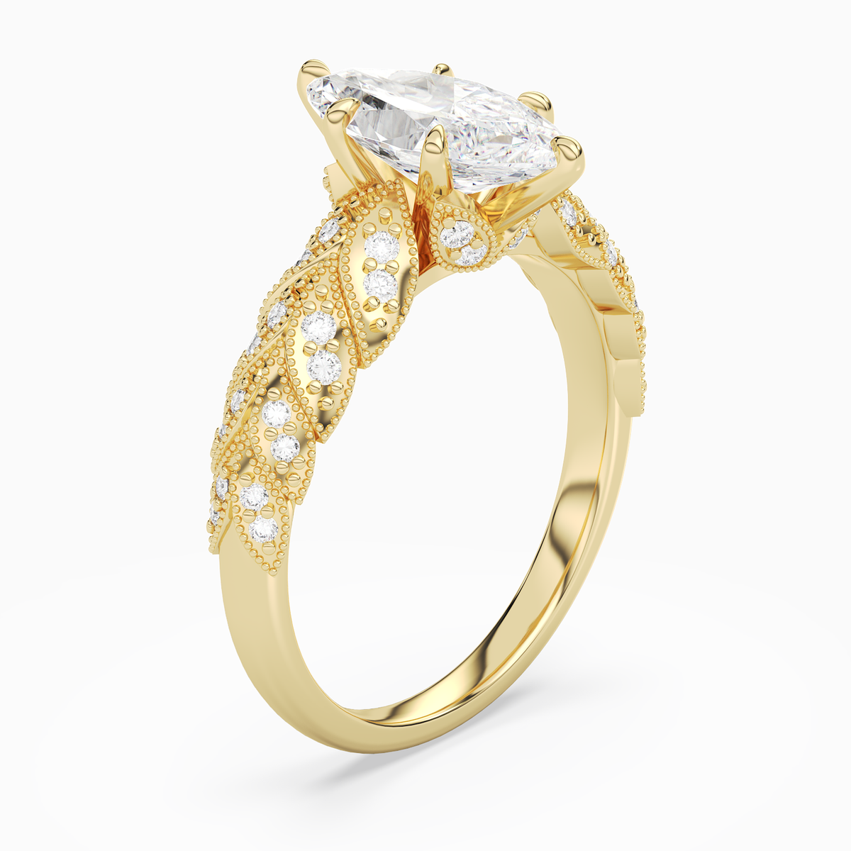 Marquise Laurel Nature Side Stone in 14K Yellow Gold angled