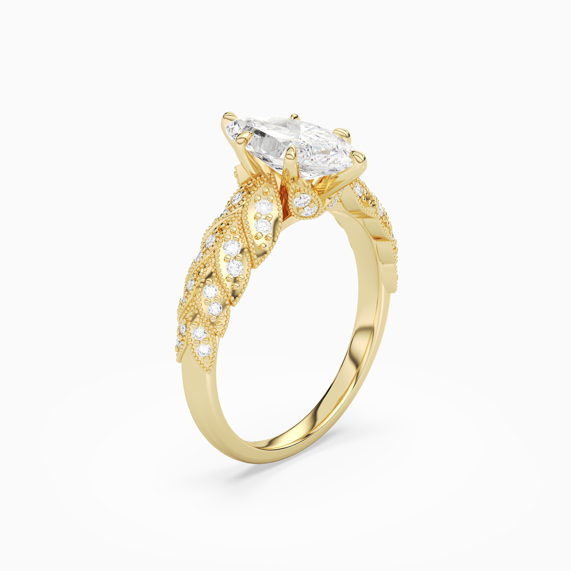 Marquise Laurel Nature Side Stone in 18K Yellow Gold angled