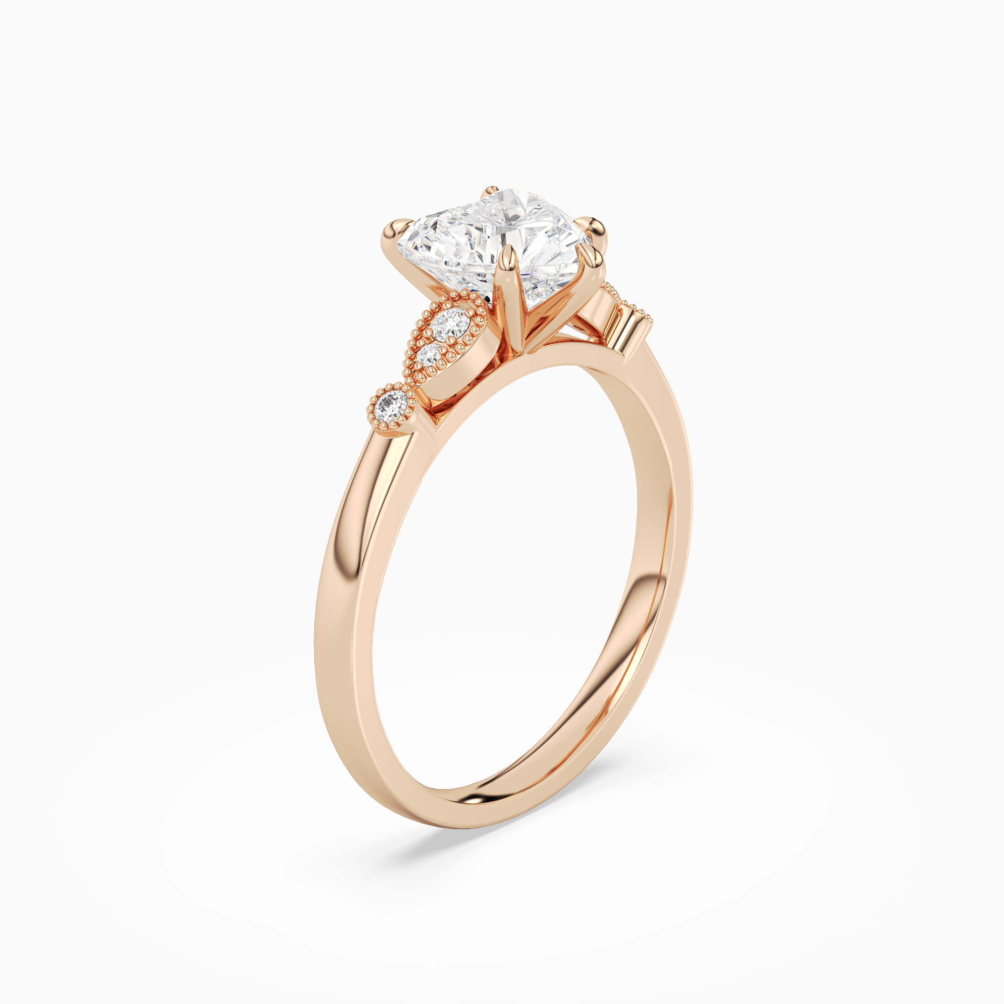 Heart Pear Scroll Side Stone in 14K Rose Gold angled