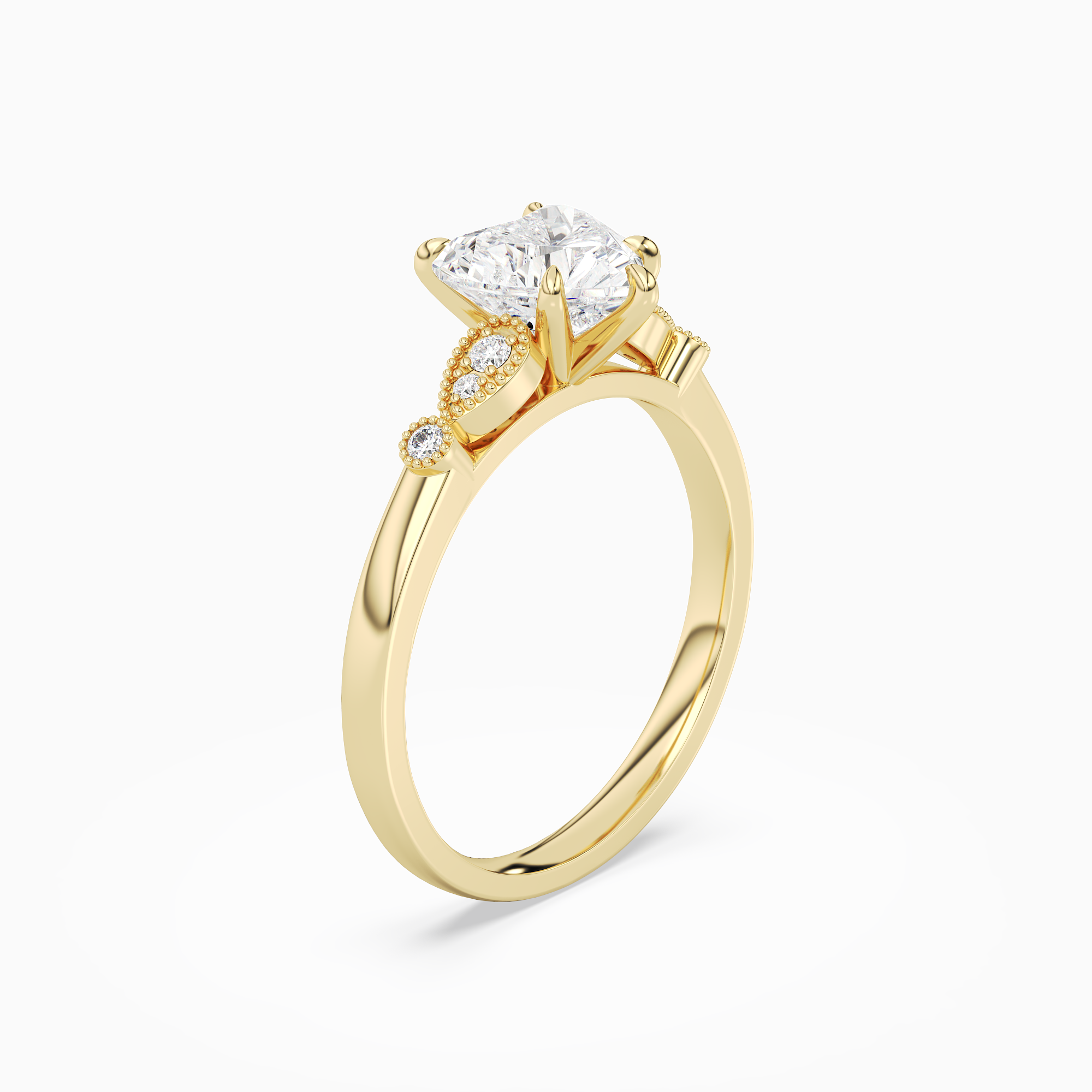 Heart Pear Scroll Side Stone in 18K Yellow Gold angled