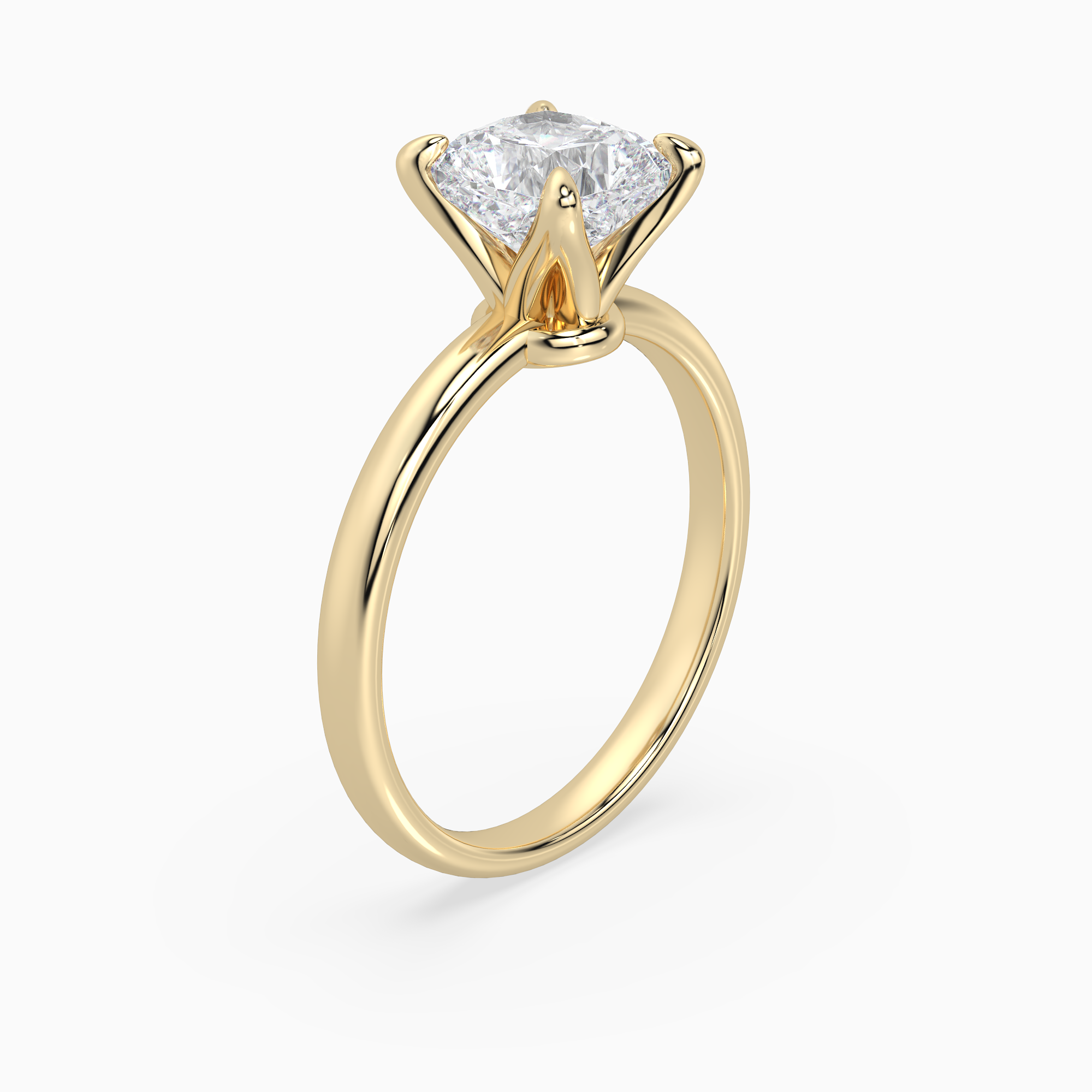 Cushion Petite Classic Solitaire in 18K Yellow Gold angled