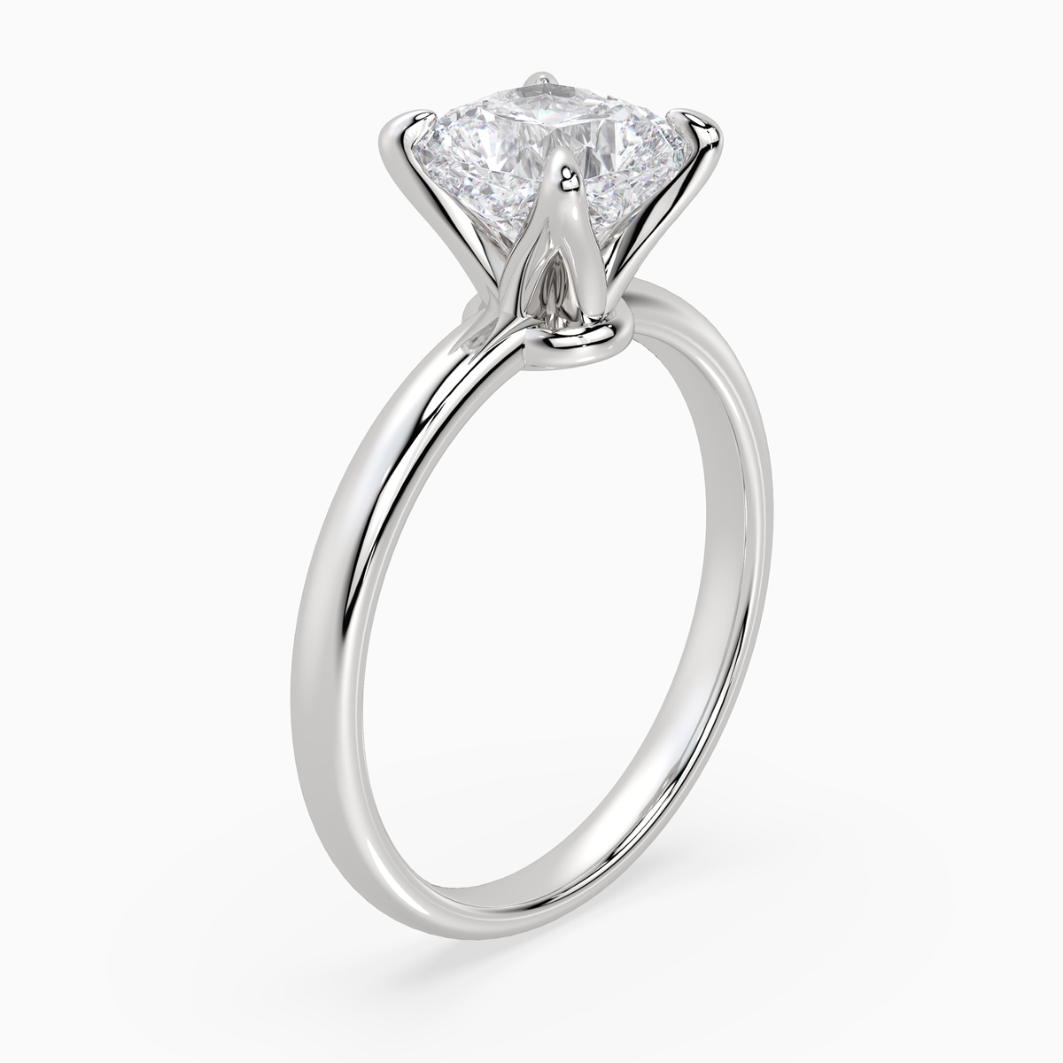 Cushion Petite Classic Solitaire in Platinum angled