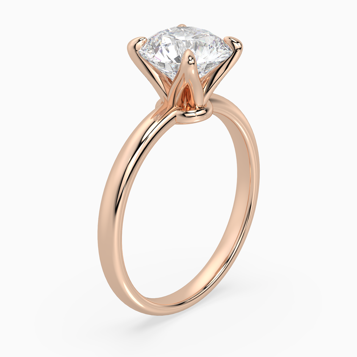 Round Petite Classic Solitaire in 14K Rose Gold angled