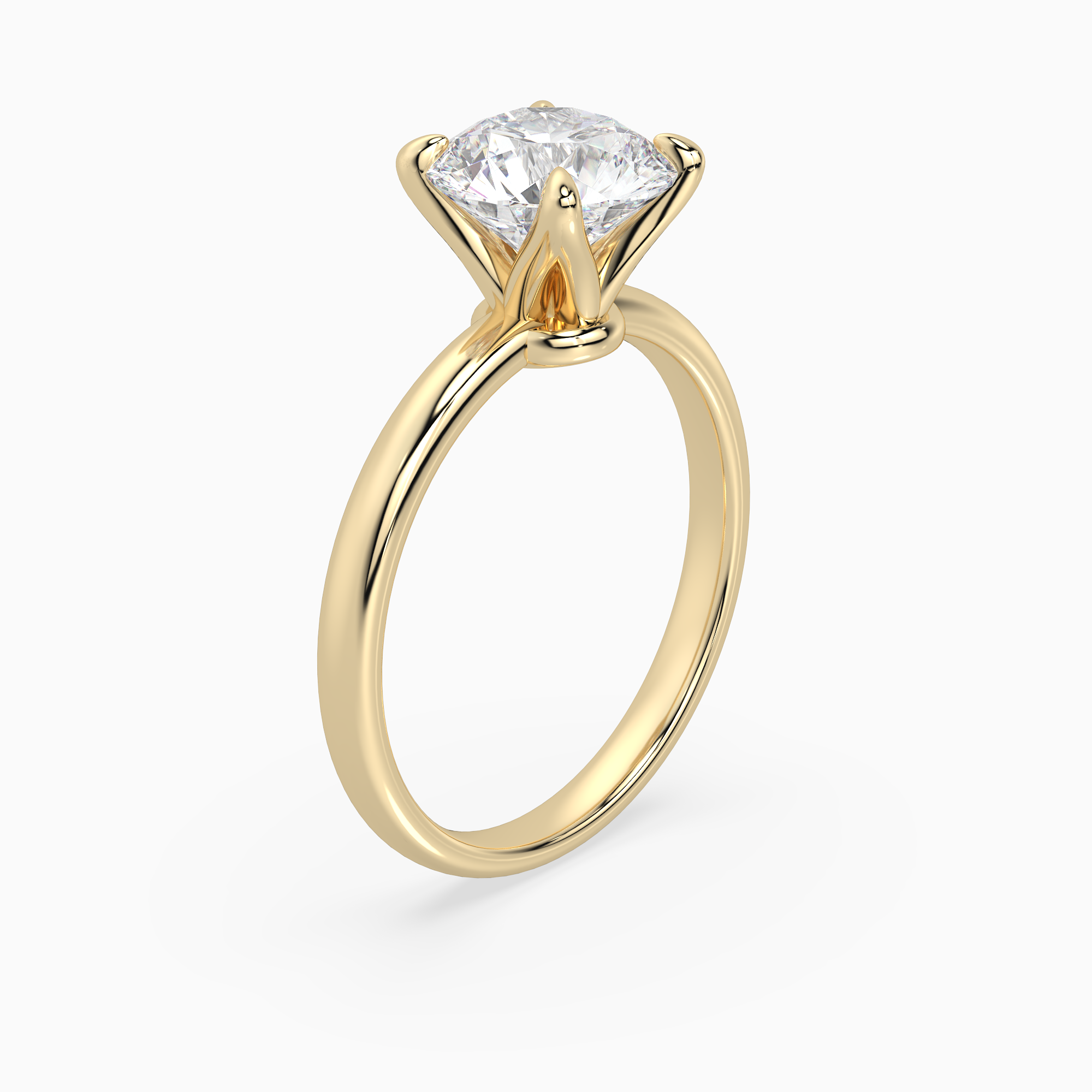 Round Petite Classic Solitaire in 14K Yellow Gold angled