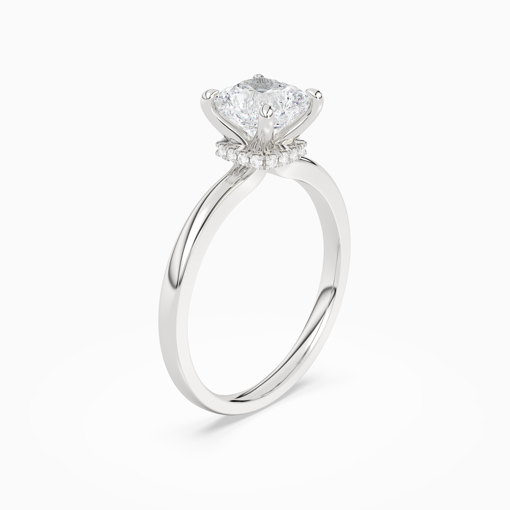 Cushion Hidden Halo Crown Clean in Platinum angled