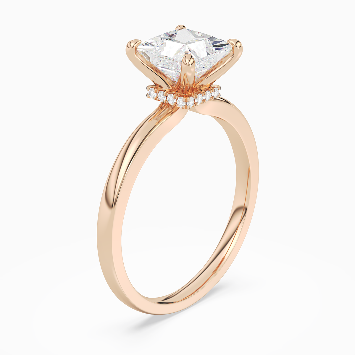 Princess Hidden Halo Crown Clean in 14K Rose Gold angled