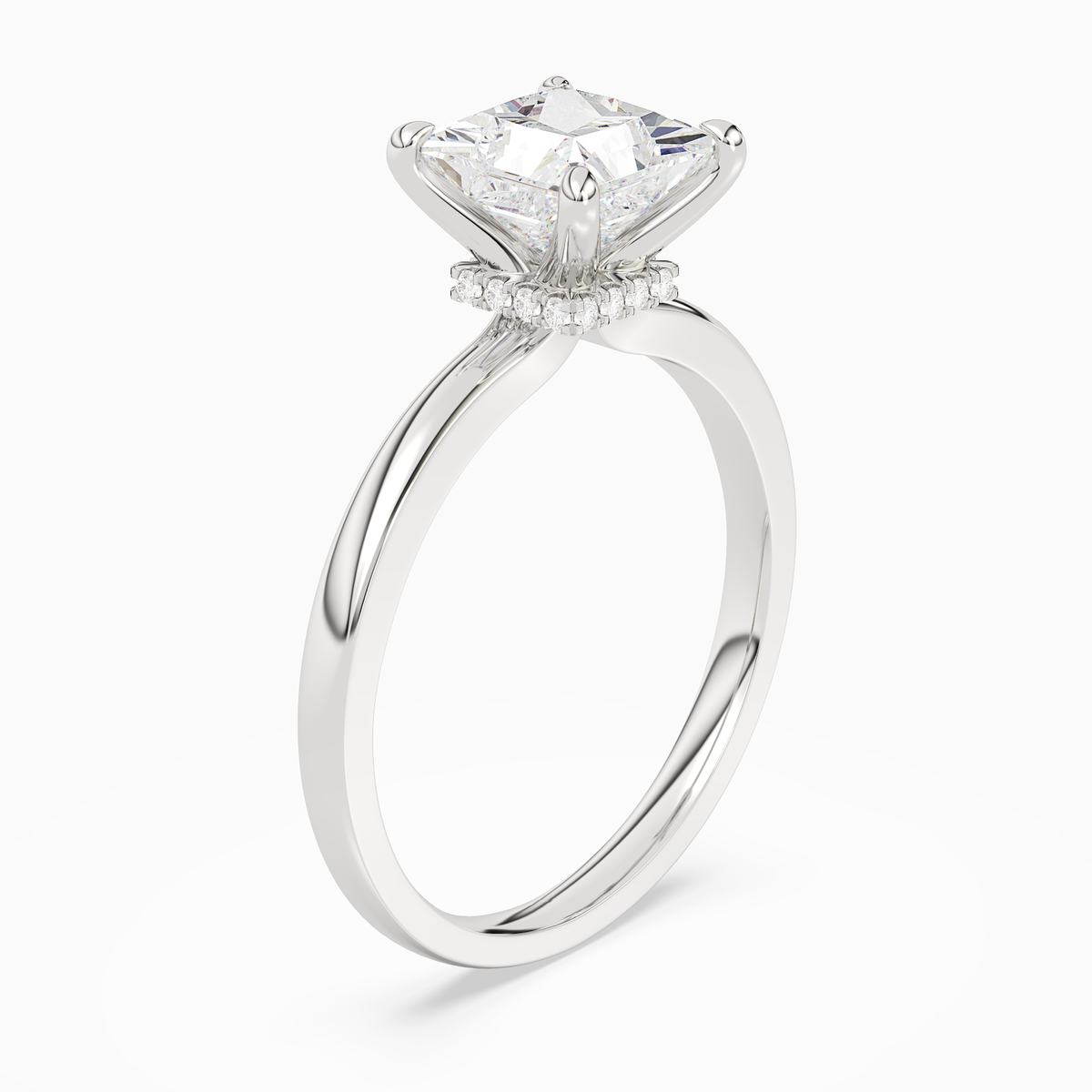 Princess Hidden Halo Crown Clean in 18K White Gold angled