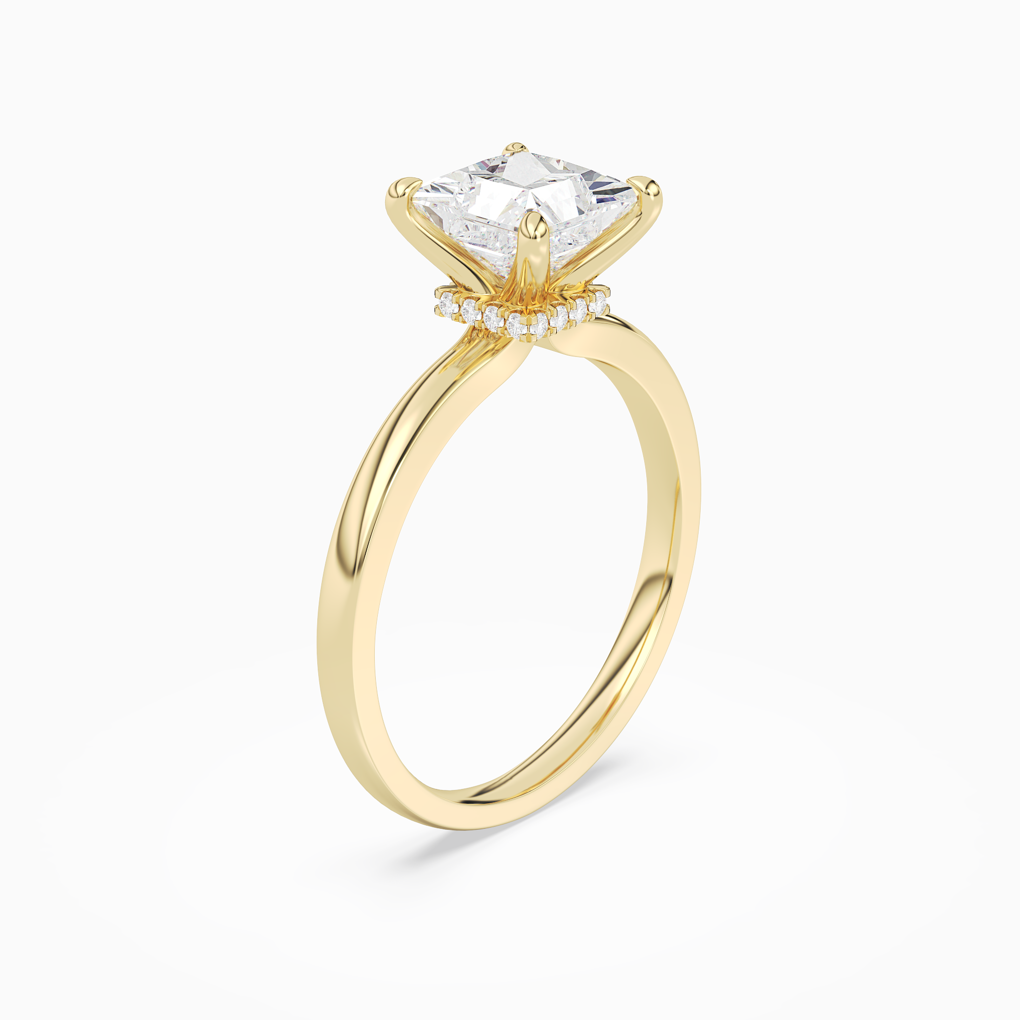 Princess Hidden Halo Crown Clean in 18K Yellow Gold angled