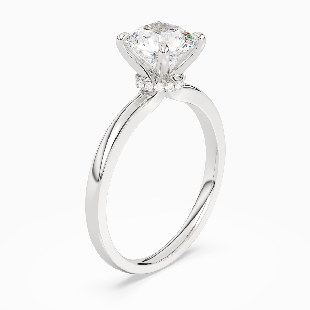 Round Hidden Halo Crown Clean in 14K White Gold angled