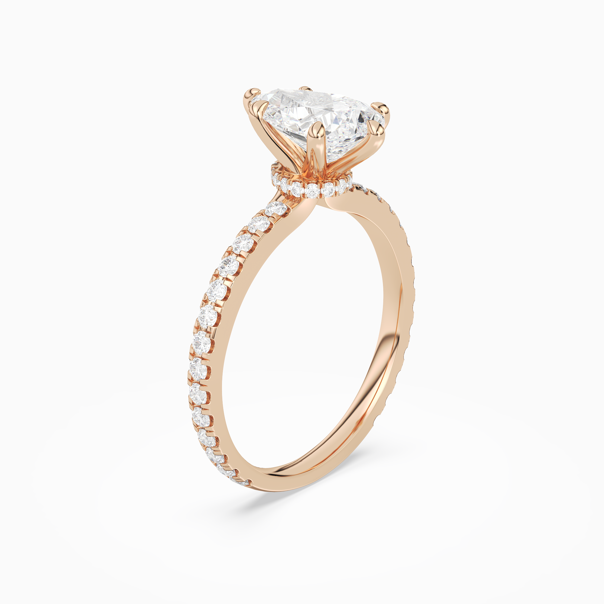 Pear Hidden Halo Crown Pavé in 14K Rose Gold angled