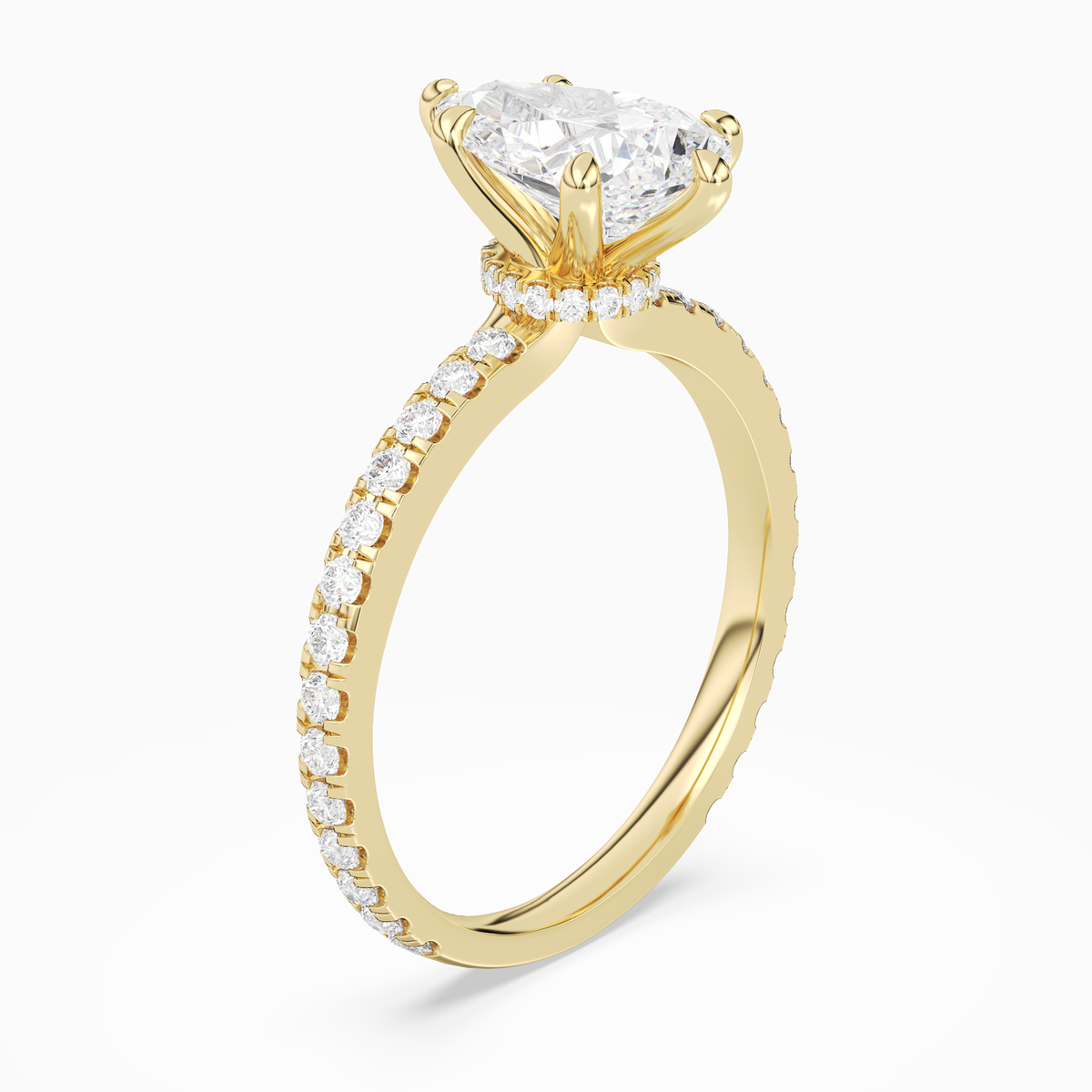 Pear Hidden Halo Crown Pavé in 14K Yellow Gold angled