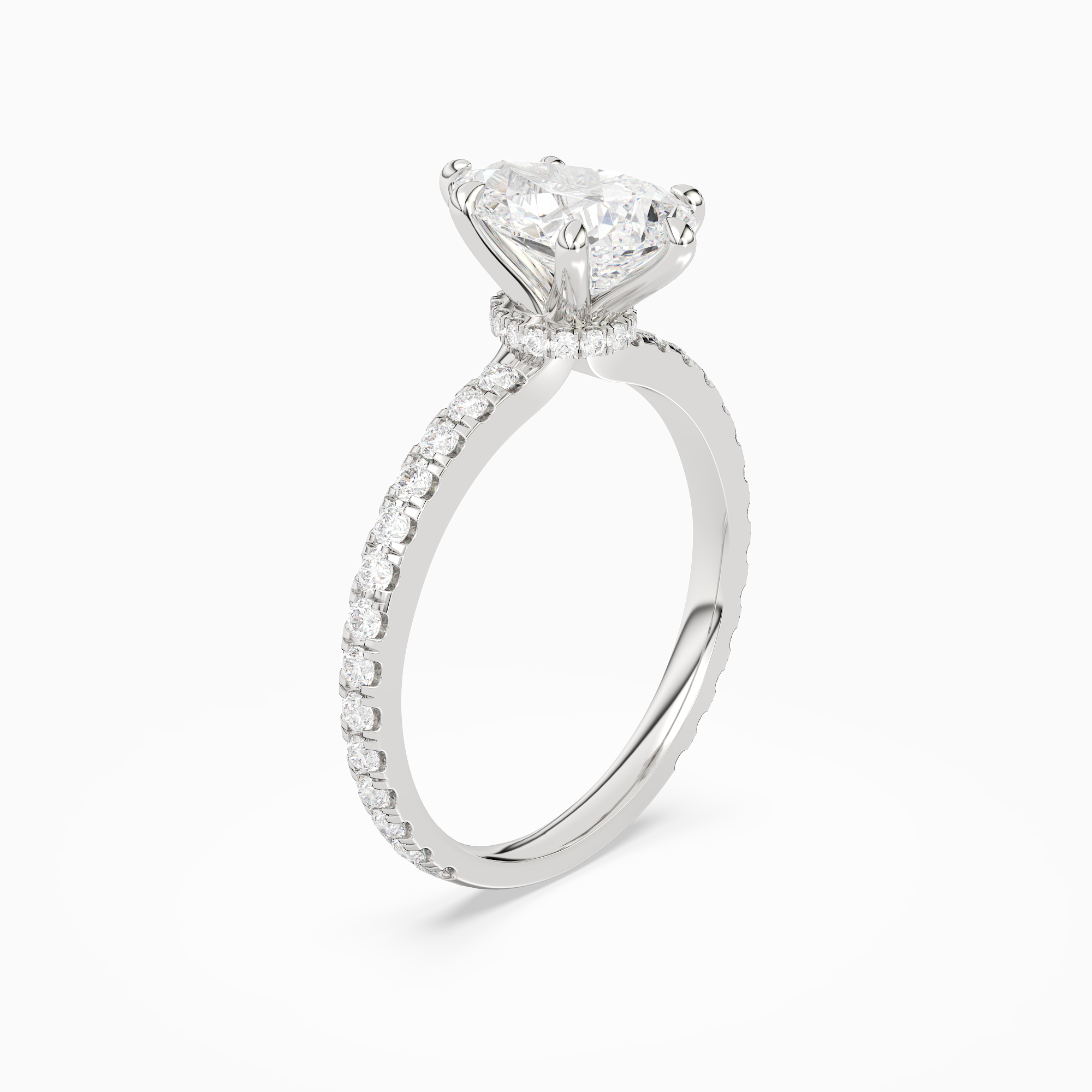 Pear Hidden Halo Crown Pavé in 18K White Gold angled