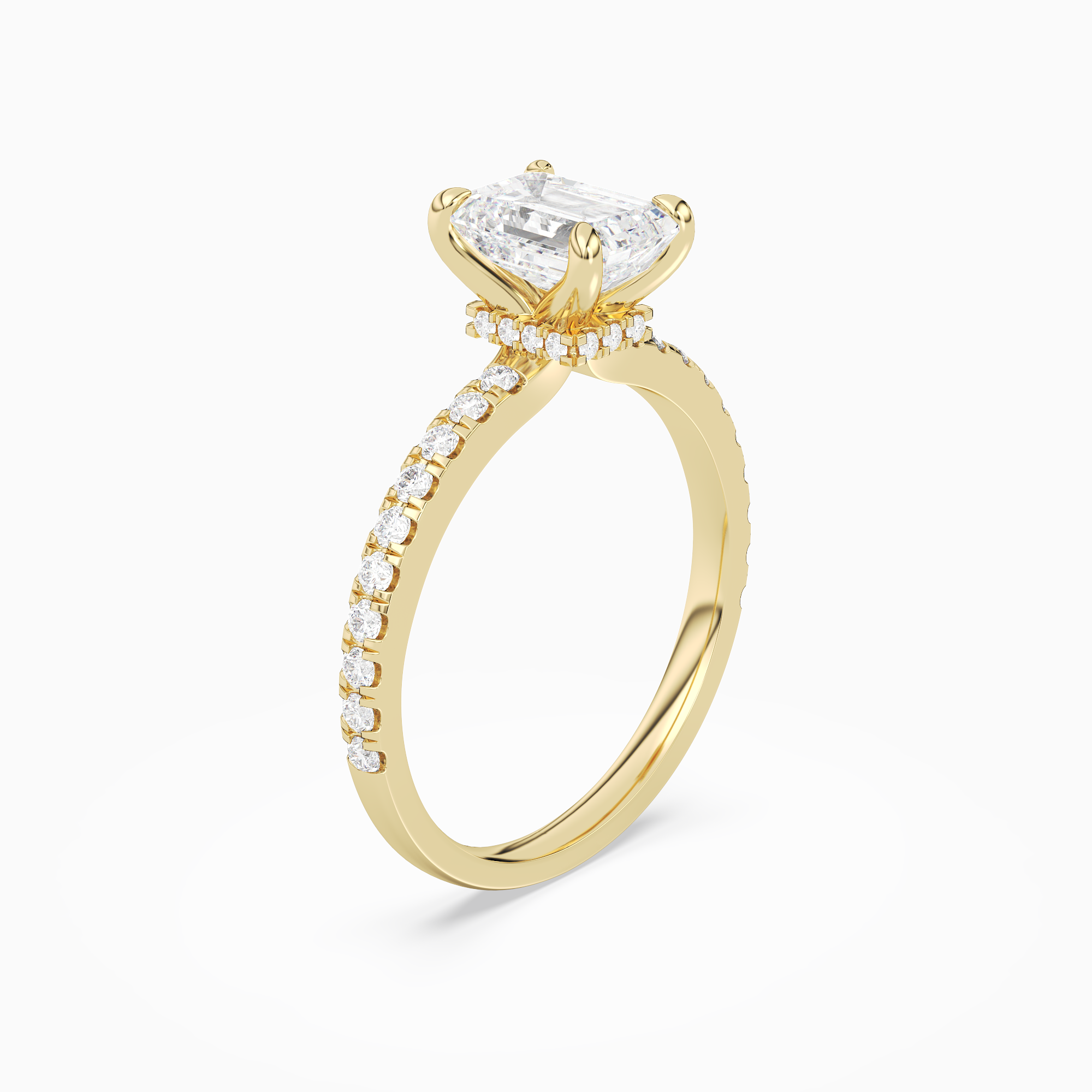 Emerald Hidden Halo Crown Petite Pavé in 14K Yellow Gold angled