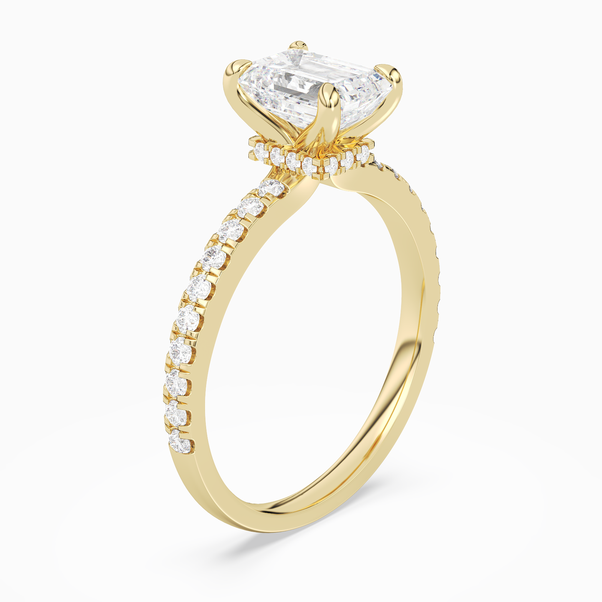 Emerald Hidden Halo Crown Petite Pavé in 14K Yellow Gold angled